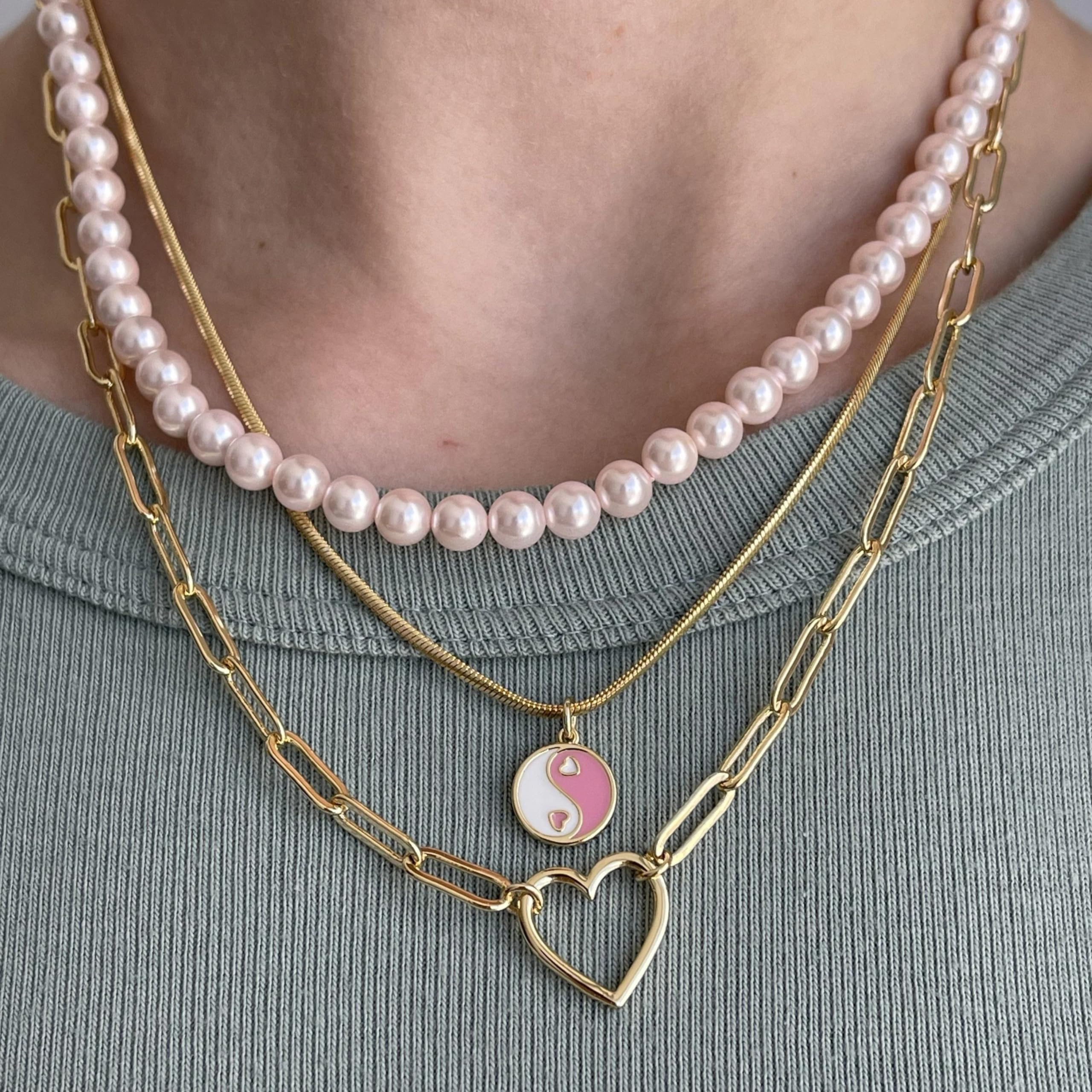 ASCOMY Dainty Gold Necklace for Women 14K Gold Plated Necklaces for Her Delicate Love Heart Necklace Paperclip Chain Heart Pendant Cute Necklaces Festival Jewelry Gift for Women