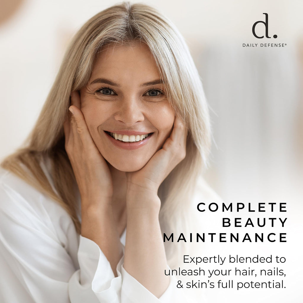 Daily Defense Collagen Supplements for Women - Hair Skin and Nails Vitamins with Biotin and Collagen, Calcium & More for Healthy Hair, Healthy Nails & Healthy Skin - Hair Vitamins for Men & Women