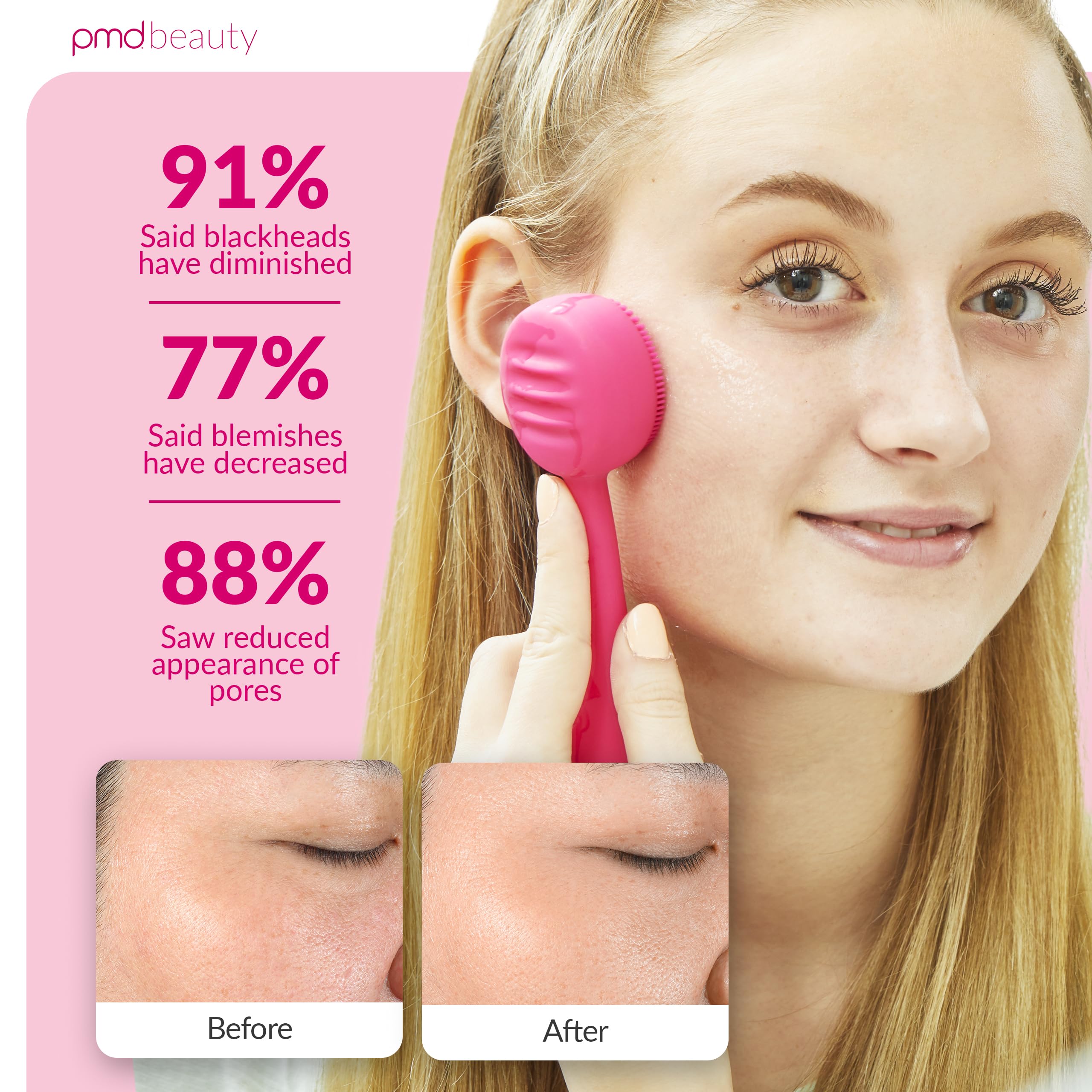 PMD Beauty: Electric Facial Cleansing Brush - Smart Facial Device with Silicone Brush & Anti-Aging Massager, Pink
