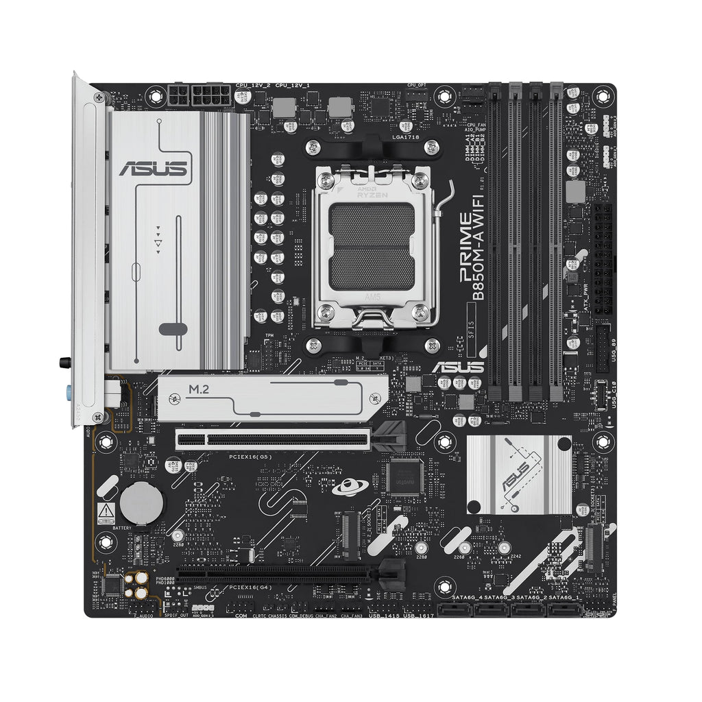 ASUS Prime B850M-A WiFi-CSM AMD AM5 B850 mATX Motherboard, DDR5, PCIe 5.0 Ready, 3X M.2, Wi-Fi 6E, 2.5Gb LAN, DisplayPort, HDMI™, USB Type-C®, ASUS Control Center Express Remote IT Management