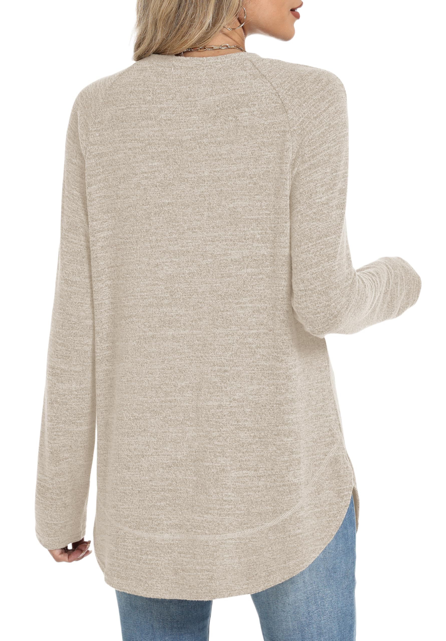 Sampeel Womens Early Fall Fashion 2025 Tunic Tops for Women Loose Fit Dressy Casual Sweaters Long Sleeve Shirts Fall Clothes Comfiest Airport Outfits Beige L