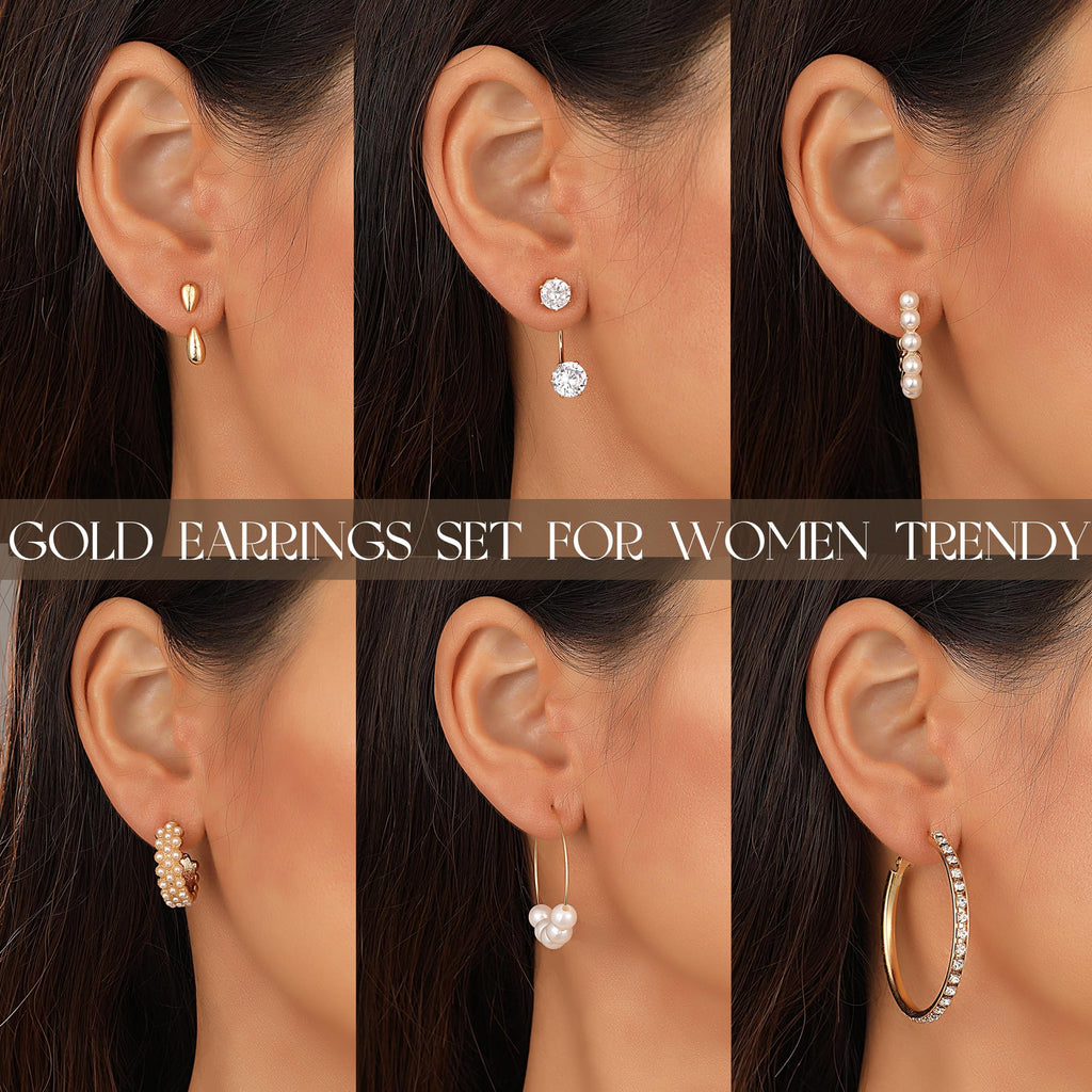 84 Pairs Gold Stud Earrings Set for Women Multipack, Fashion Pearl Cubic Zirconia Butterfly Earrings Packs Piercings, Hypoallergenic Stud Hoops Earrings for Gift