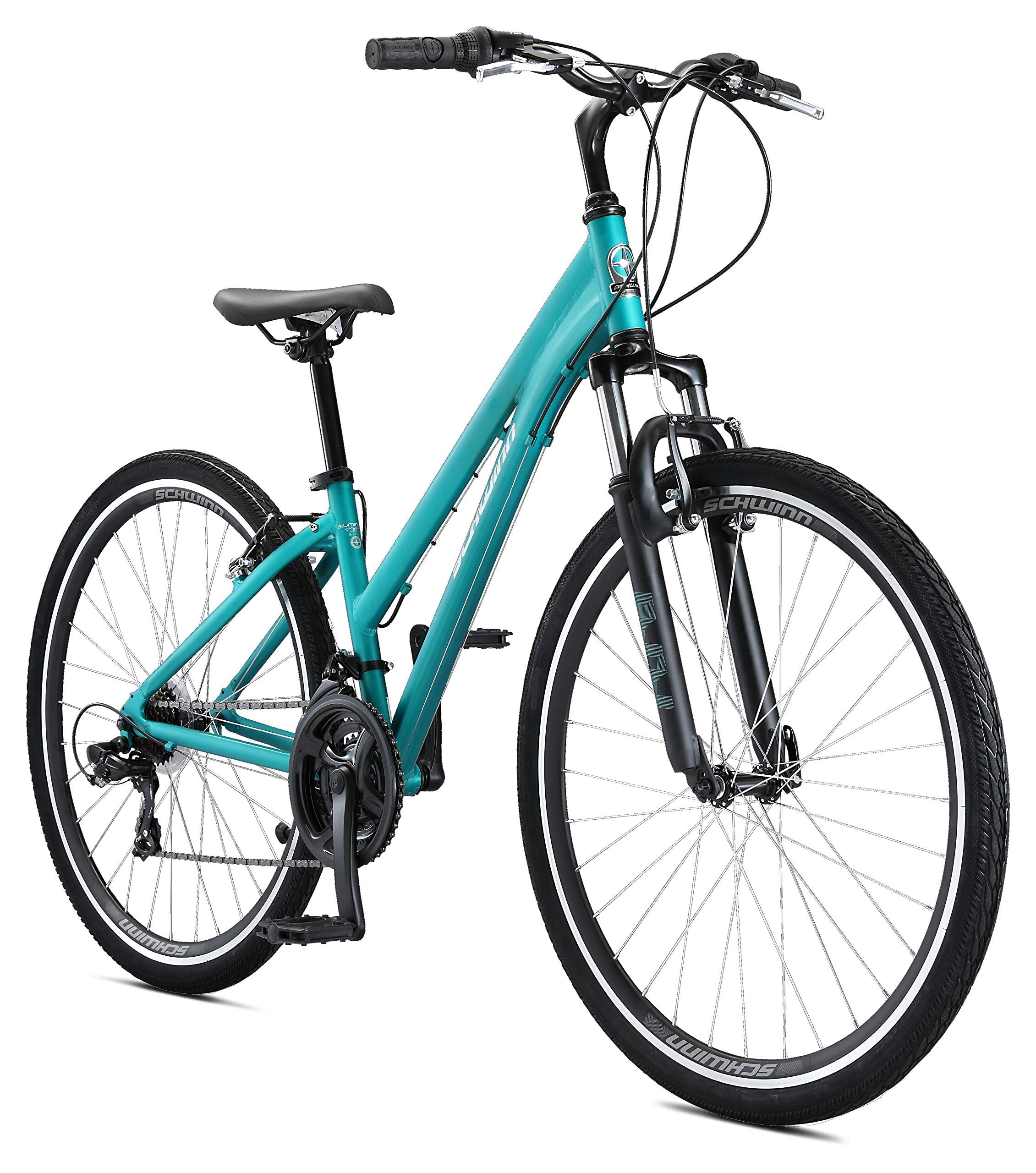 Schwinn Network 1 Hybrid Bike, 700c Mens and Womens Bike, 21-Speed Hybrid Bicycle, Aluminum Frame, Suspension Fork, Alloy Linear Pull Brakes, Adult Bicycle