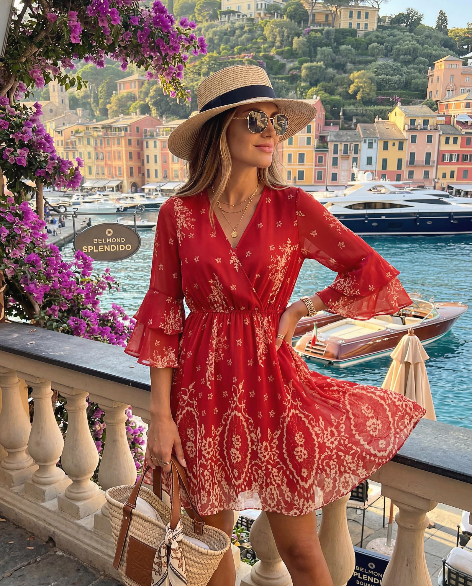 Bebonnie Plus Size Dresses for Curvy Women: Womens Summer Boho Cruise Dubai Luxury Travel Tropical Old Money Dress Wrinkle Free Elegant Wedding Guest Flattering Dresses to Hide Tummy Red Gold XXL