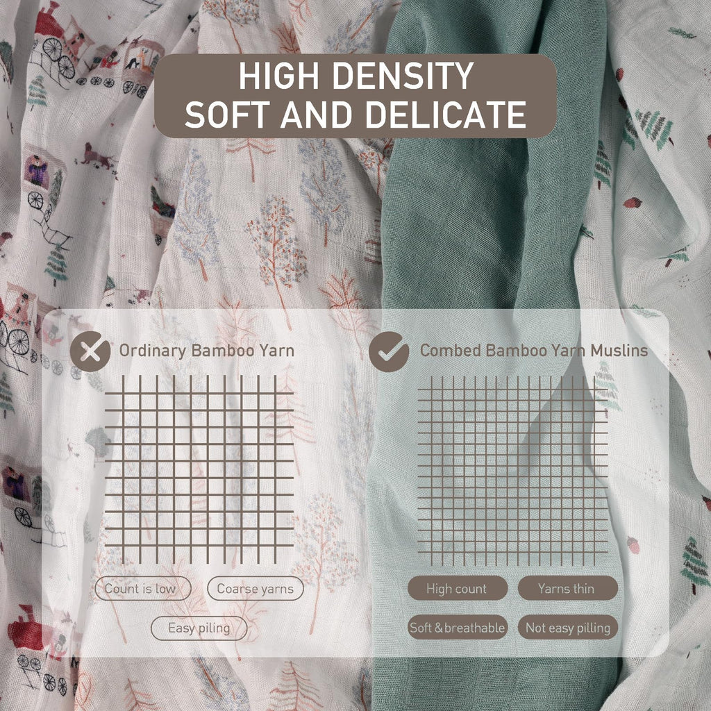 GLLQUEN BABY Receiving Blanket Boy Cotton Muslin Swaddle Blankets Girl Newborn Squares Breathable & Soft Thin Baby Blankets Cloths Double Absorbent Infant Swaddling Wrap - 6 Pack (Pine Tree & Train)