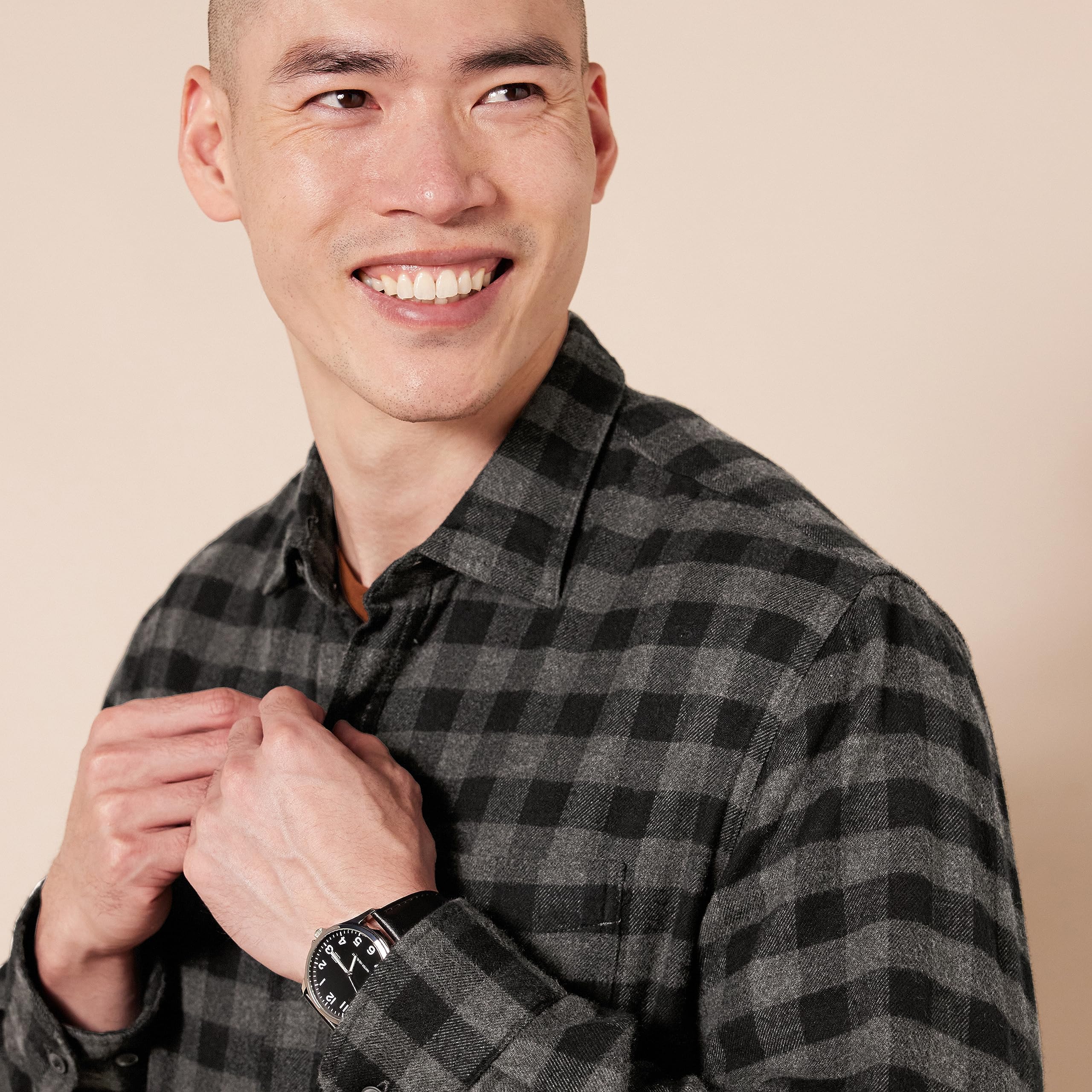 Amazon Essentials Men's Regular-Fit Long-Sleeve Flannel Shirt (Available in Big & Tall), Charcoal Buffalo Plaid, XX-Large
