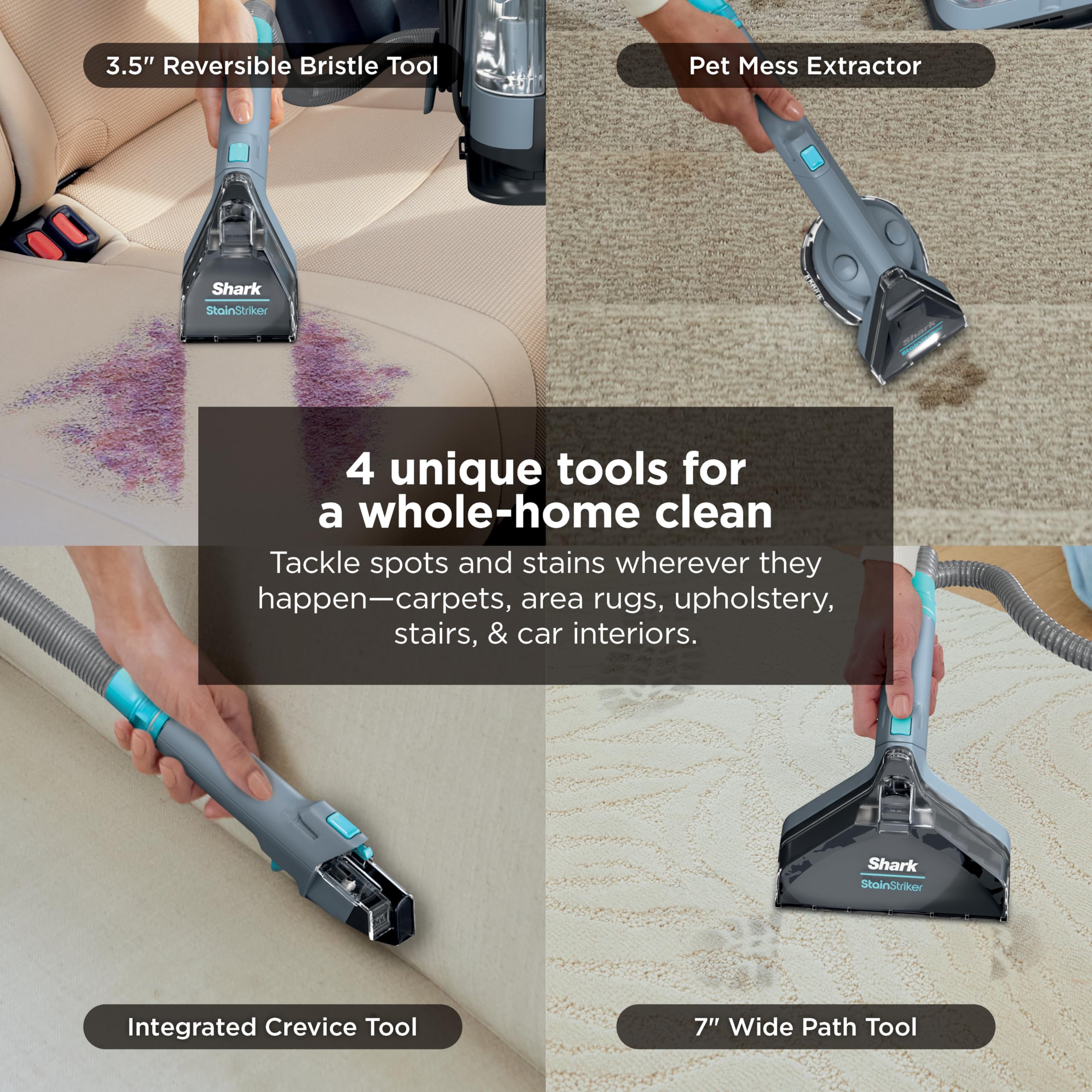 Shark StainStriker Portable Carpet Upholstery & Area Rug Cleaner, Stain & Odor Remover, Perfect for Car Interiors, Nordic Blue, PX202BRN