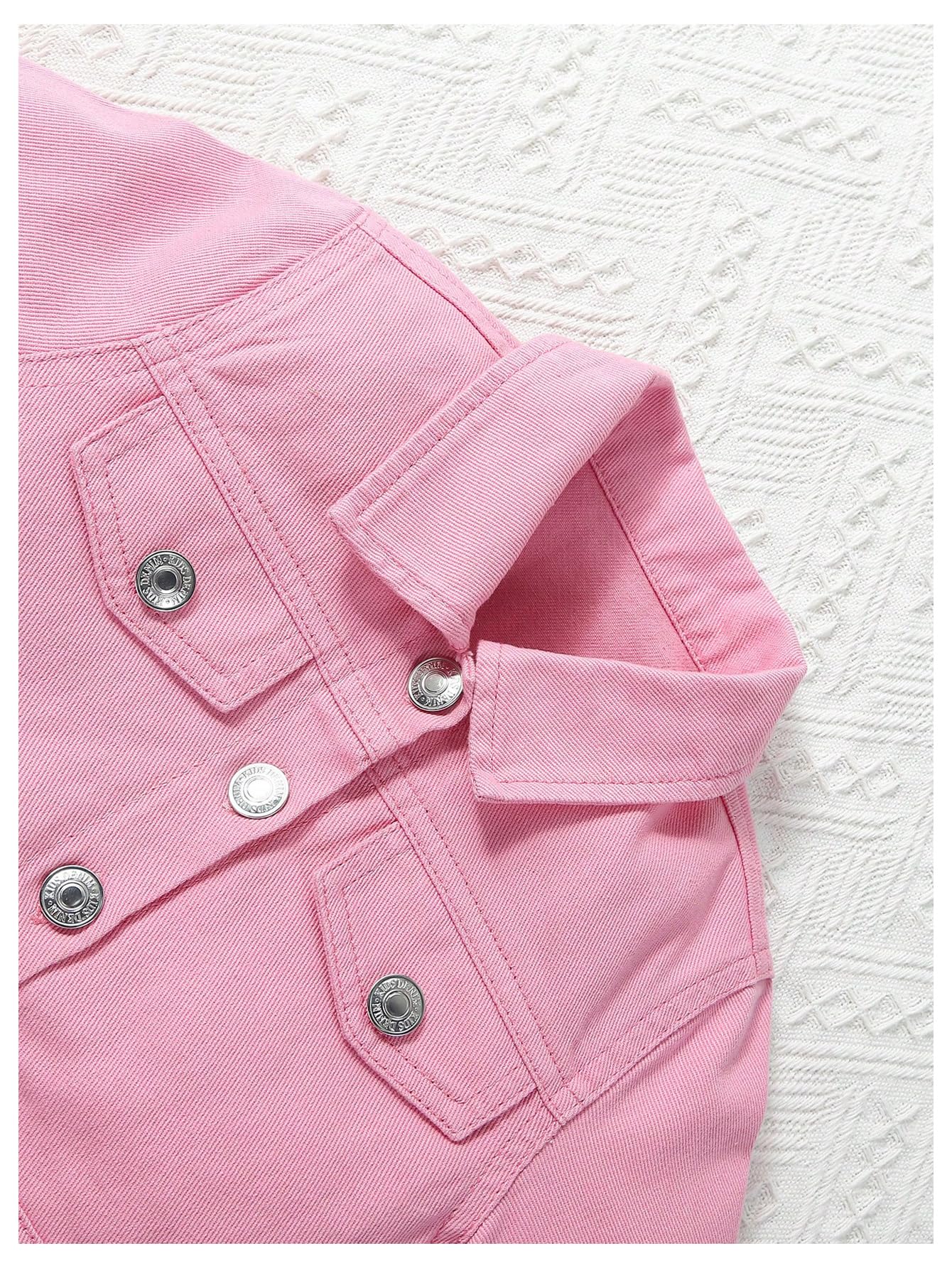 WDIRARA Girl's 2 Piece Outfits Button Front Long Sleeve Denim Jacket and A Line Skirt Set Pink 4Y