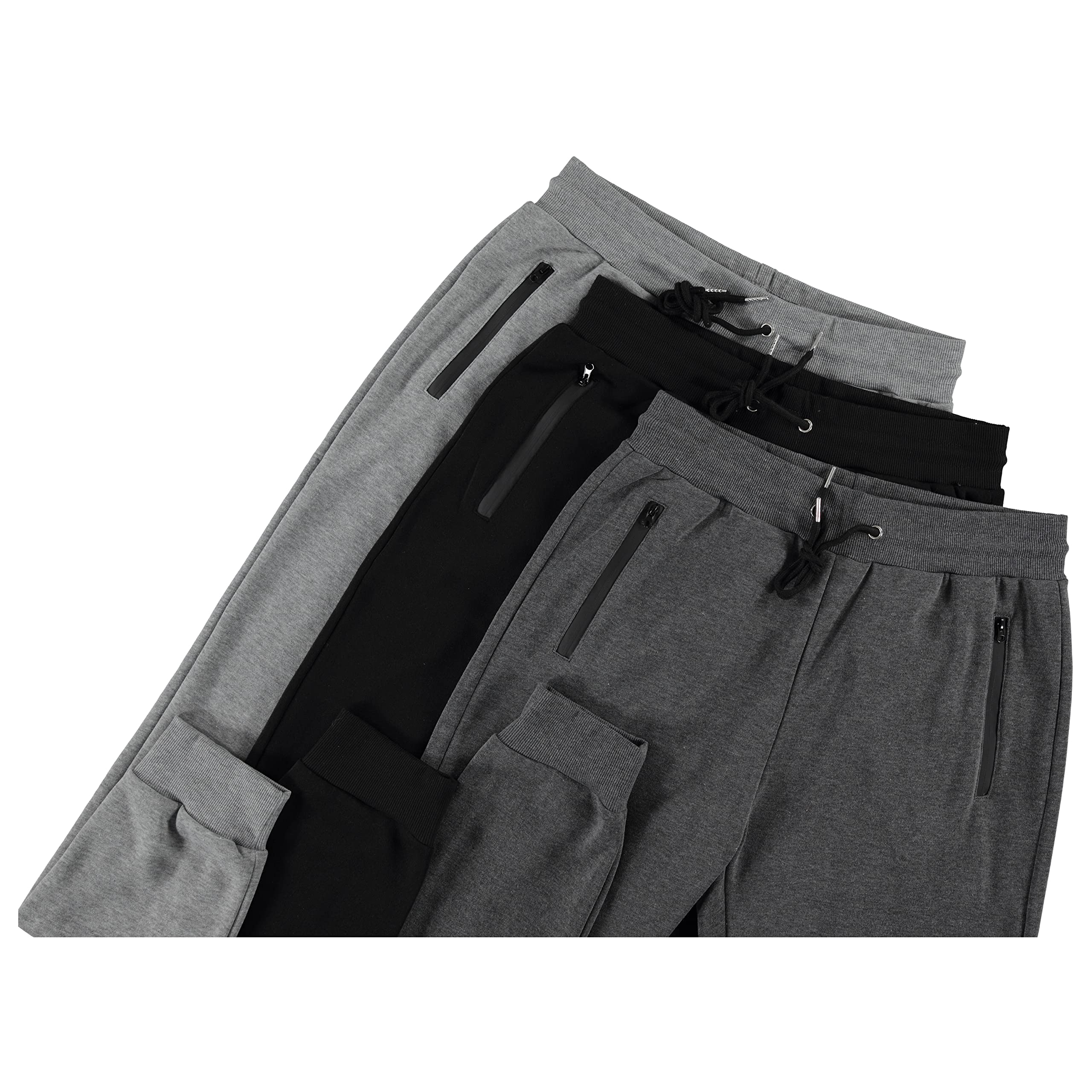 PURE CHAMP Mens 3 Pack Fleece Active Athletic Workout Jogger Sweatpants for Men with Zipper Pocket and Drawstring Size S-3XL(Medium, Set 1)