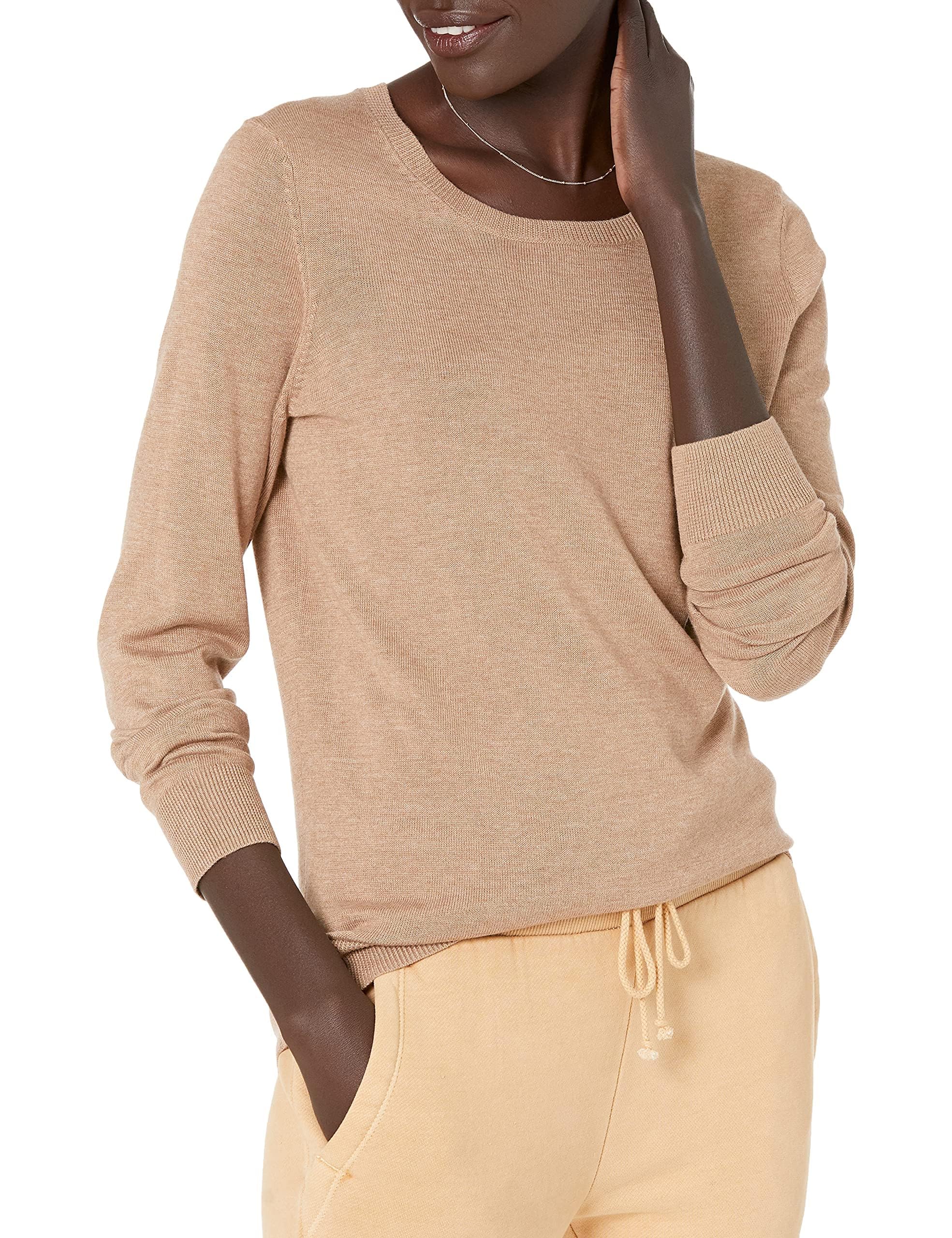 Amazon Essentials Women's Long-Sleeve Lightweight Crewneck Sweater (Available in Plus Size), Camel Heather, Medium
