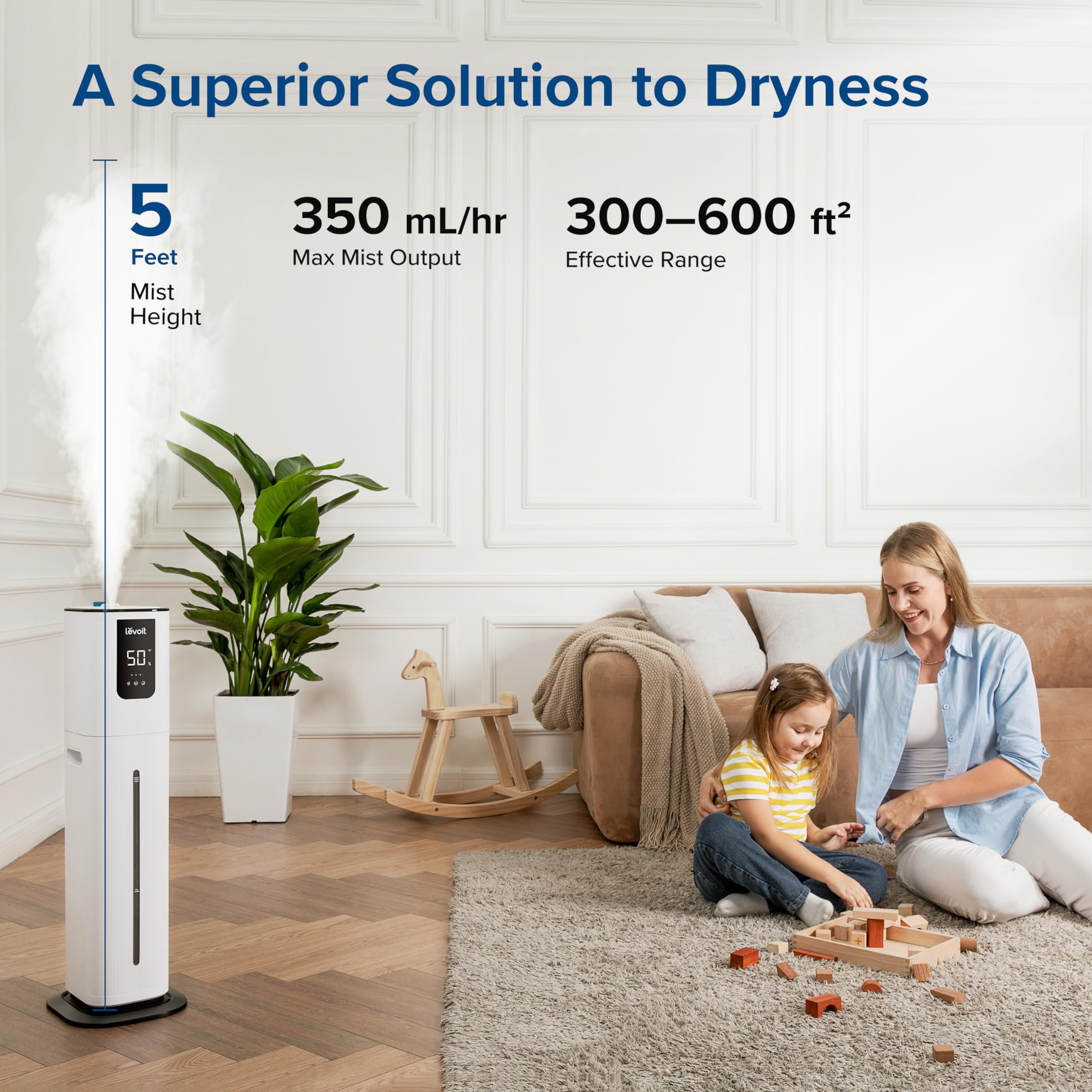 LEVOIT OasisMist 1000S (10L) Smart Humidifier for Home Large Room Bedroom, Last 100 Hours Suitable for Indoor Plant, Cover up to 600ft², Easy Top Fill, Remoter & Voice Control, Auto Mode, Quiet, White