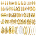 42 Pairs Gold Hoop Earrings Set for Women, Fashion Chunky Pearl Earrings Multipack Twisted Statement Earring Pack, Hypoallergenic Small Big Hoops Earrings for Birthday Party (Gold-42 pairs)