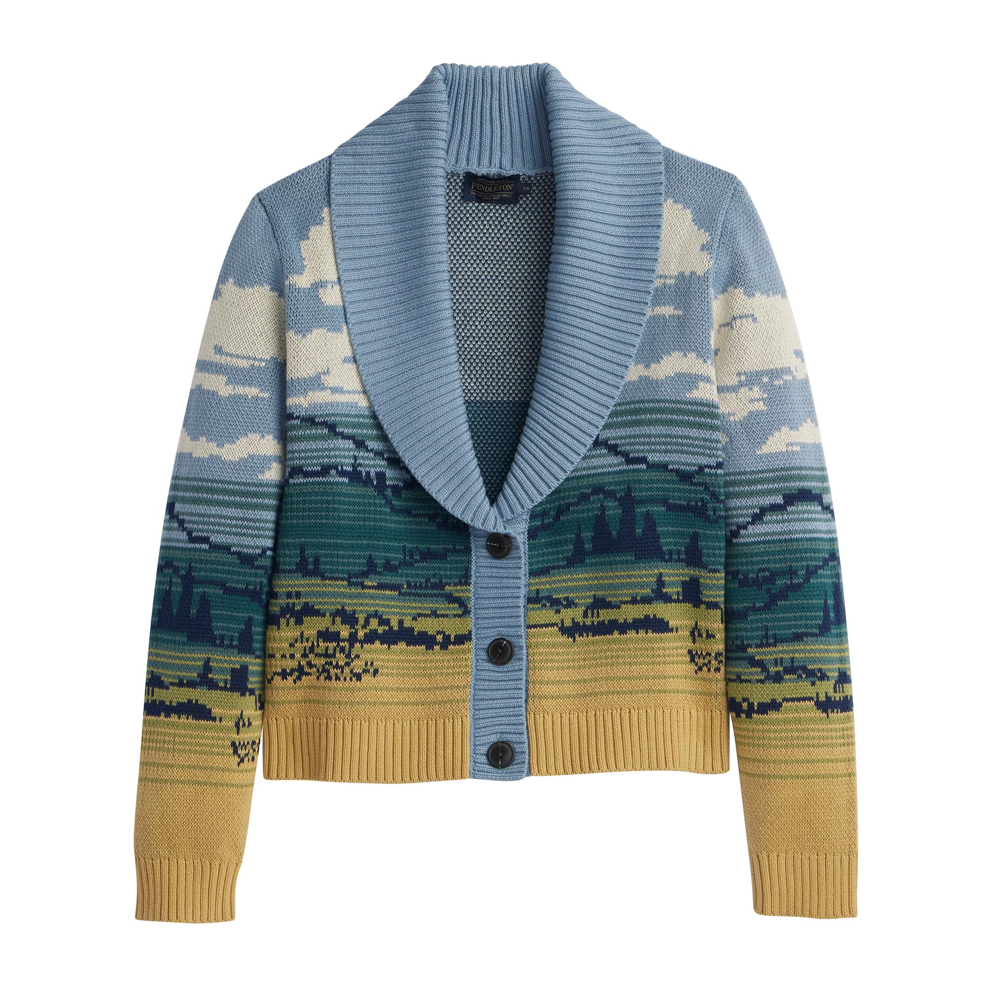 Pendleton Big Sky Cardigan for Women, 100% Cotton Sweater, Lightweight Casual Women's Cardigan, Made in USA, Landscape Pattern Knitwear
