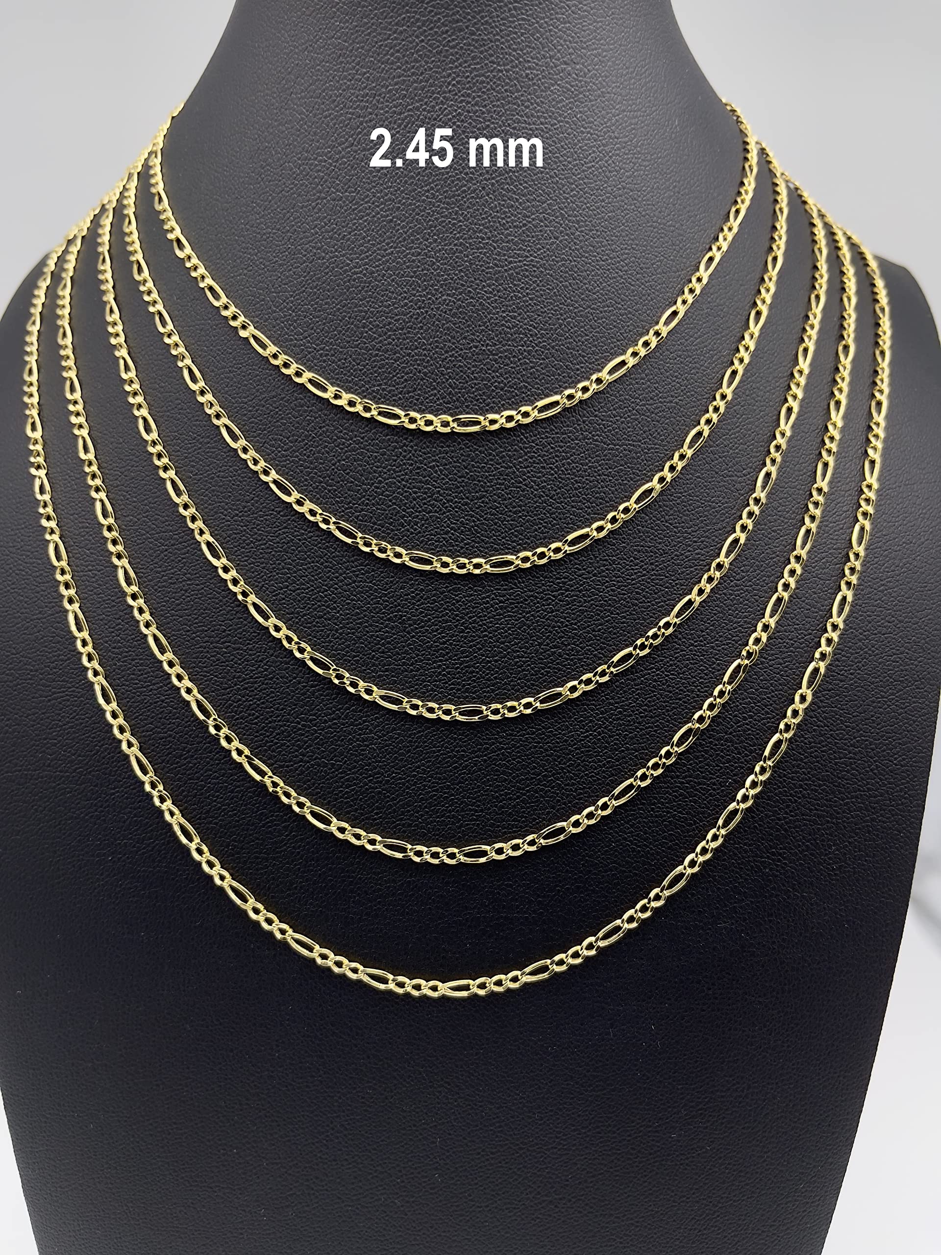 JEWELHEART 14K Real Gold Figaro Chain - 2.45mm Diamond Cut Cuban Link Figaro Necklace For Men - Dainty Yellow Gold Pendant Necklace For Women with Lobster Clasp 24"
