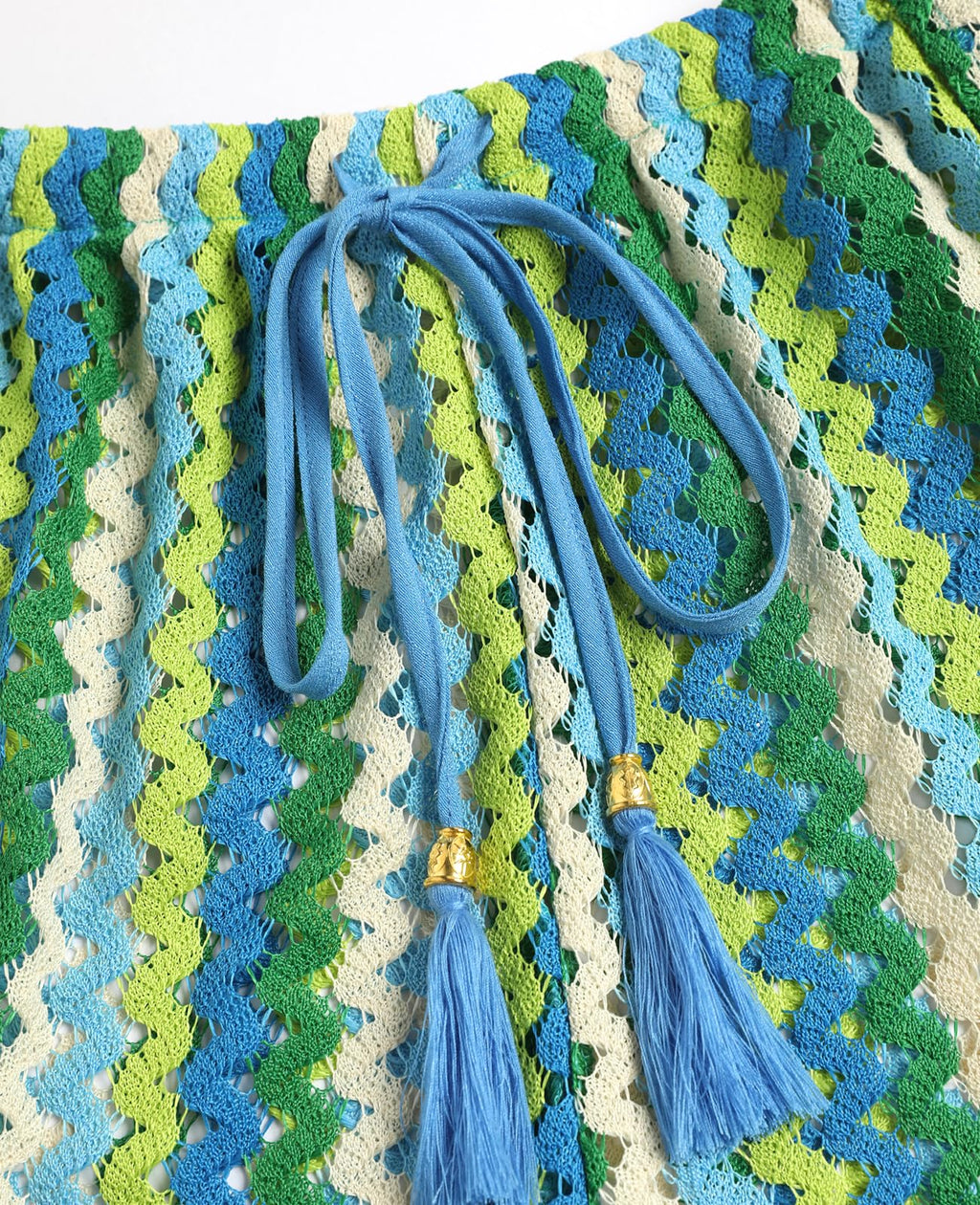 ZAFUL Bikini Cover Ups for Women Beach Crochet Swimsuit Cute Boho High Waisted Drawstring Flowy Swim Bottom,Blue Green,M