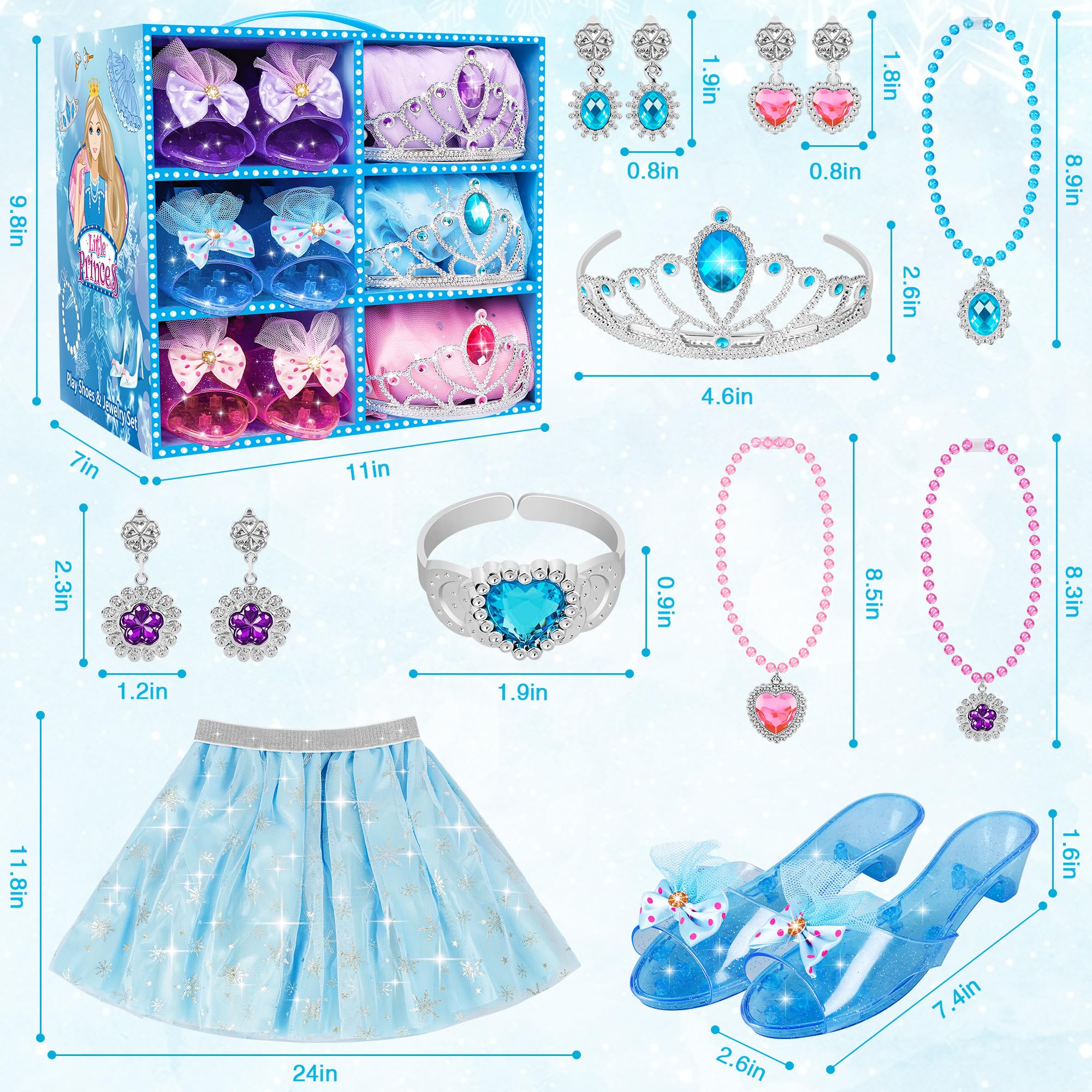 LJZJ Princess Dress Up Toys & Jewelry Boutique, Costumes Set incl Color Skirts, Shoes, Crowns, Accessories, Girls Role Play Gift for 3 4 5 6 Year Old Girl Toddler B-Day Party Favors