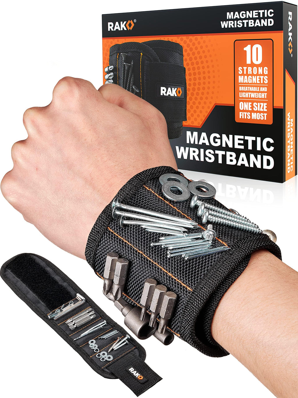 RAK Magnetic Wristband for Tools - Premium Tool Belt for Holding Screws, Bolts with Powerful Magnets, Birthday Gifts for Men, Cool Gadgets Stuff Gifts for Dad, Husband, Grandpa, Handyman, Him