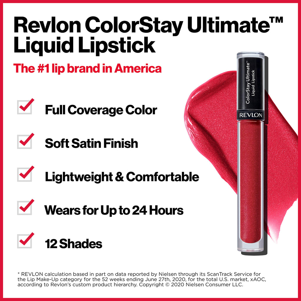 Revlon ColorStay Ultimate Liquid Lipstick, Longwear Rich Lip Colors, Wears for Up to 24 Hours, Satin Finish, 060 Ultimate Orchid, 0.1 fl oz