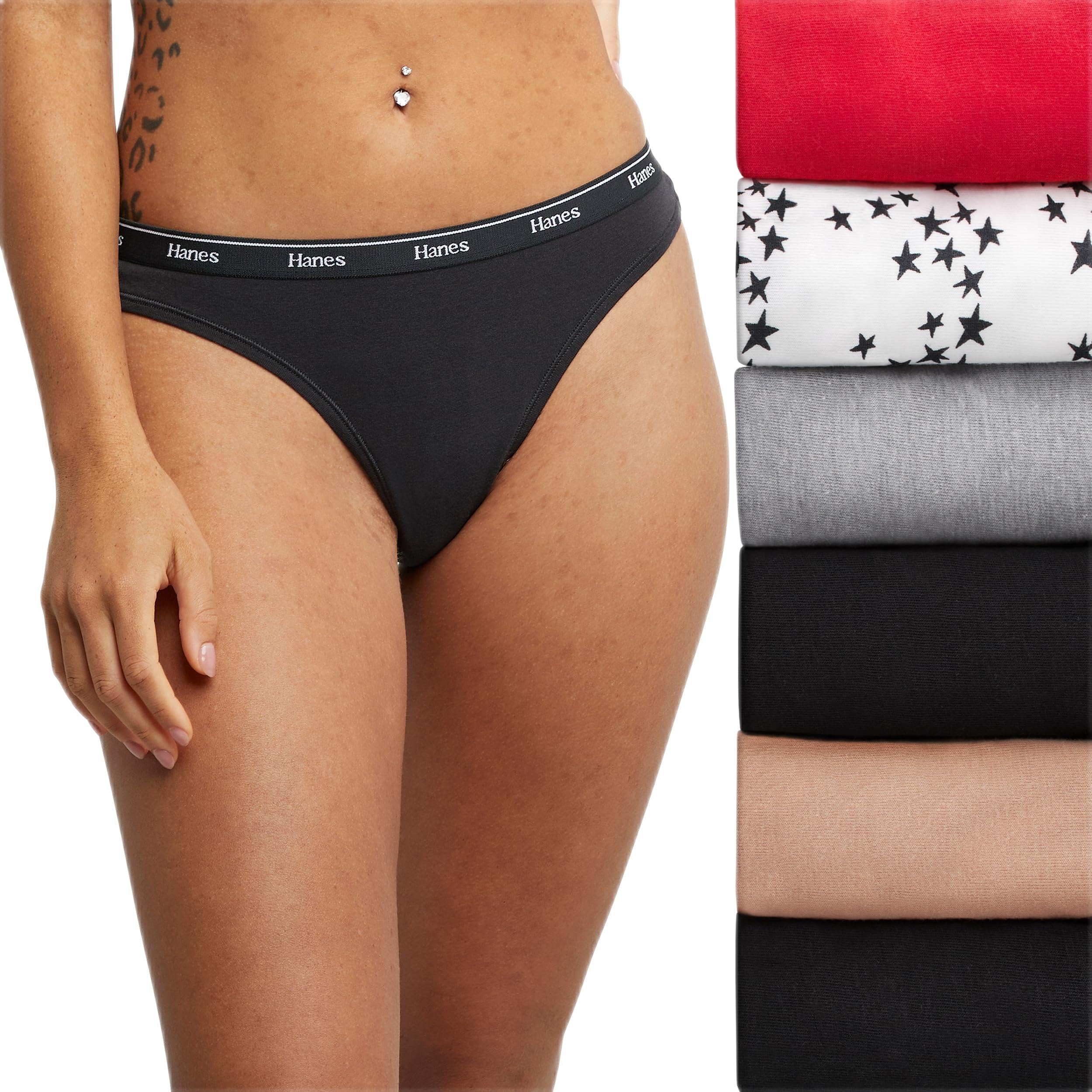Hanes Originals Women's Underwear Thong Panties, Stretch Cotton Underwear, Basic Assorted Colors, 6-Pack