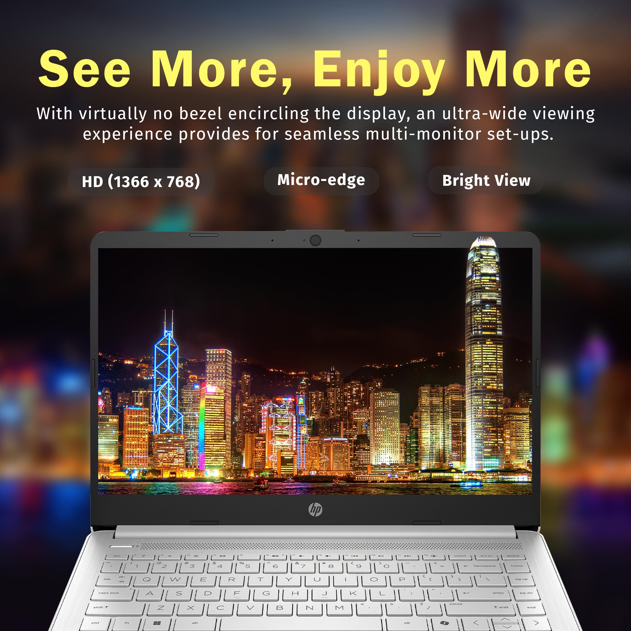 HP Stream 14" HD BrightView Laptop, Intel Celeron N150, 16GB RAM, 288GB Storage (128GB UFS + 160GB Docking Station Set), Intel UHD Graphics, 720p Webcam, Wi-Fi, 1 Year Office 365, Win 11 S, Silver