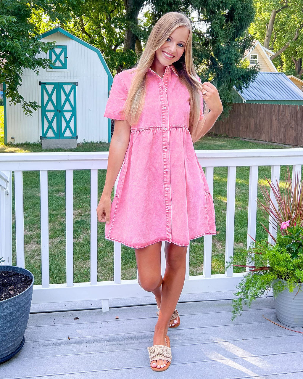 GRAPENT Women's Jean Dresses for Women Blue Jean Dresses for Women Casual Denim Dress for Summer Shirt Denim Dress for Beach Summer Dresses for Spring Fall Aurora Pink Large Size 12 Size 14
