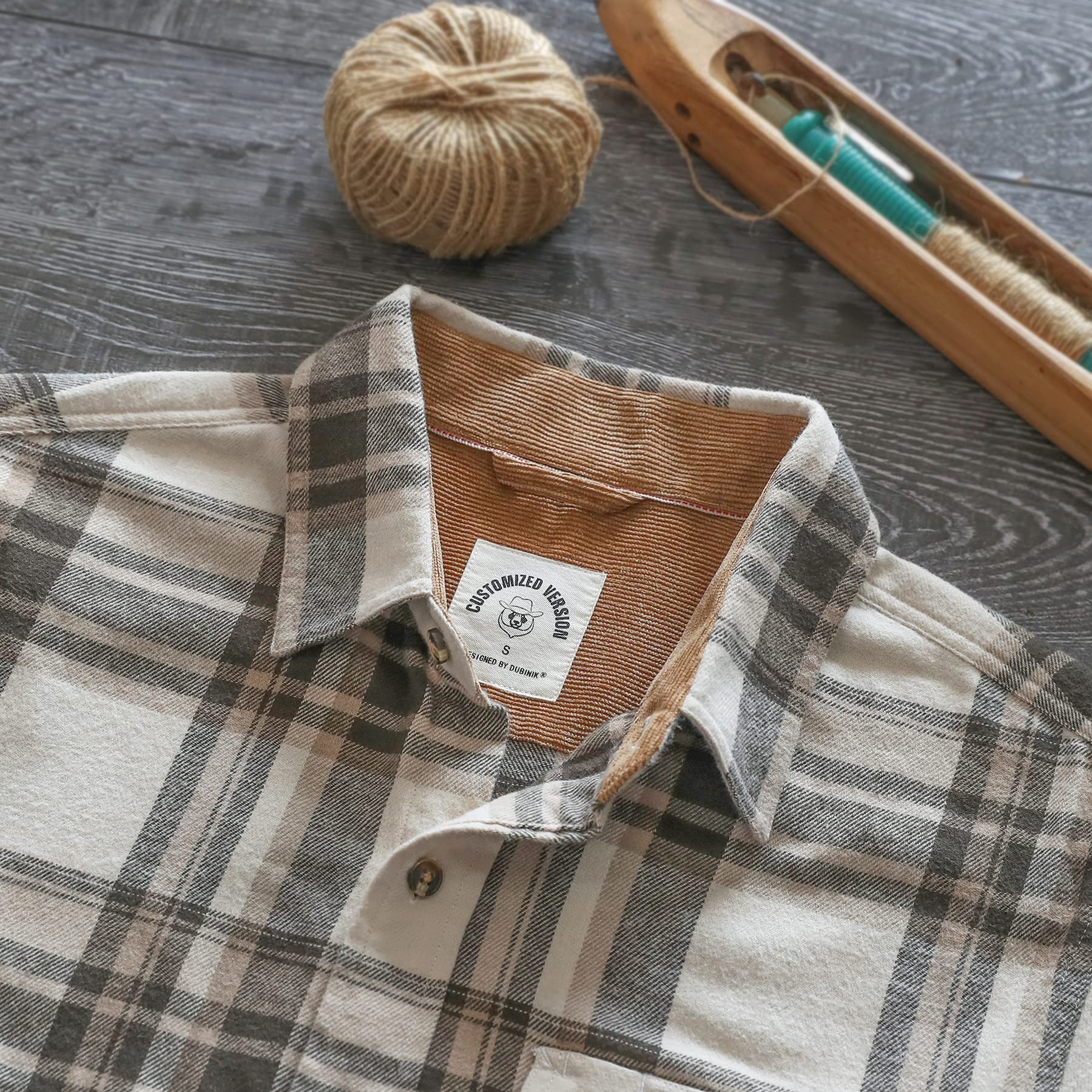 Dubinik® 6 oz Flannel Shirt for Men Long Sleeve Casual Button Down Brushed 100% Cotton Shirt Olive Beige Brown X-Large