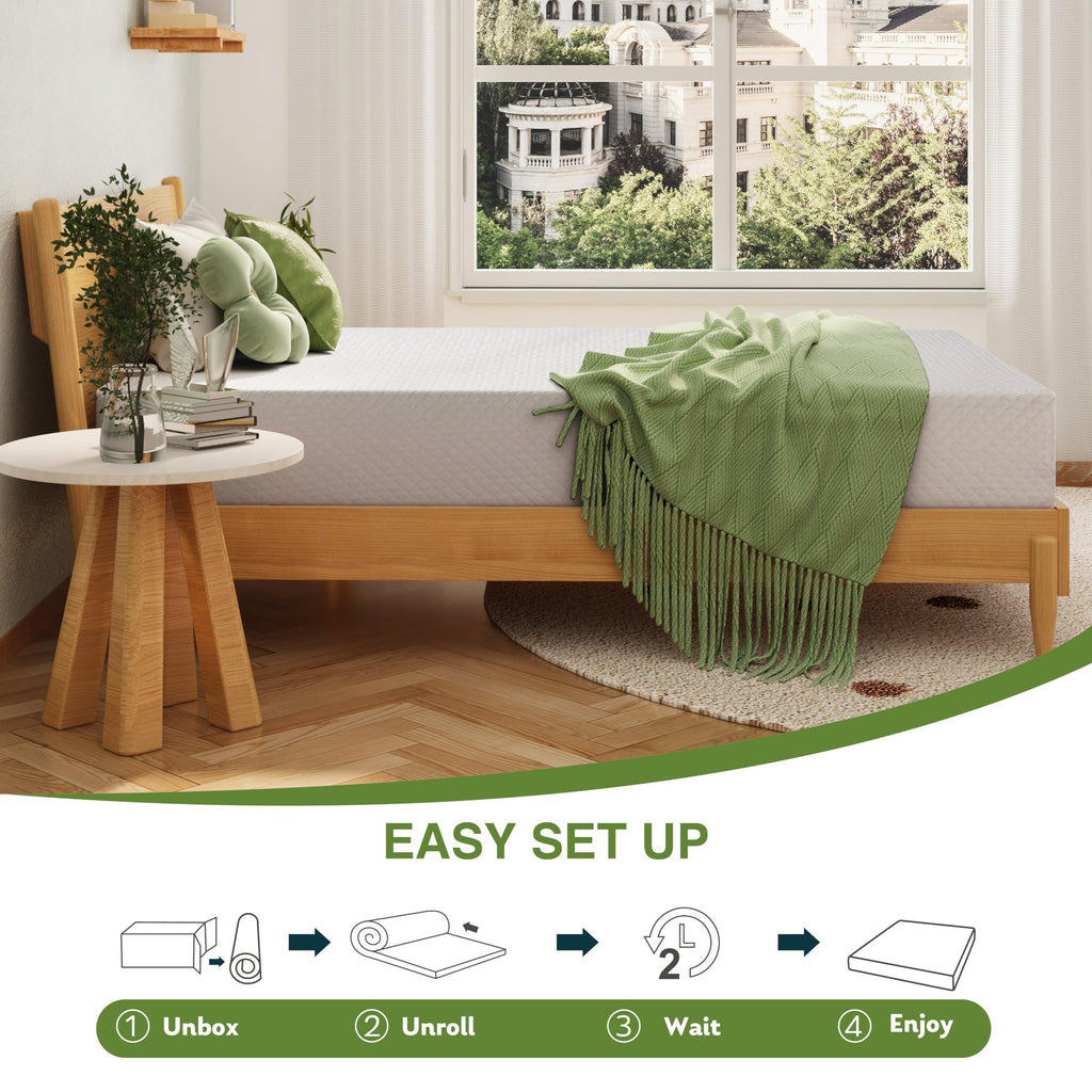 EGOHOME 5 Inch Twin Mattress for Kids, Memory Foam Mattress with Cooling Green Tea Gel, Relieve Pressure with Medium Firm Support, CertiPUR-US Certified, 75''L x 38''W, White