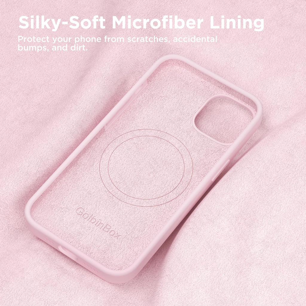 GolbinBox Magnetic for iPhone 13 Case & iPhone 14 Case, Compatible with MagSafe, [Soft Anti-Scratch Microfiber Lining], Slim Liquid Silicone Shockproof Protective Phone Case 6.1 inch, Chalk Pink