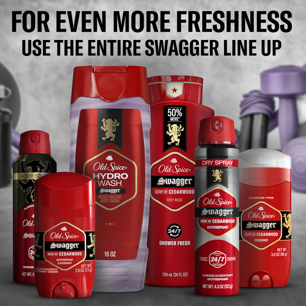 Old Spice Moisturizing Body Wash for Men, Hydro Wash, 2-in-1 Long Lasting Scent & Deep Hydration, 24/7 Shower Fresh, Smoother Swagger Scent, 16 oz (Pack of 4)