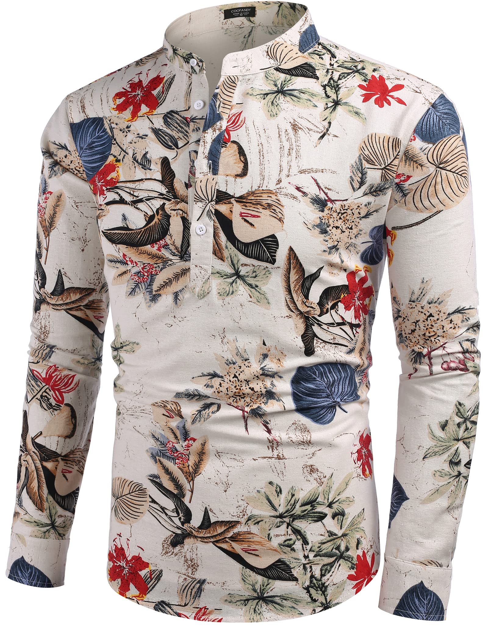 COOFANDY Men's Cotton Linen Shirts Long Sleeve Casual T-Shirts Hippie Summer Beach Tops