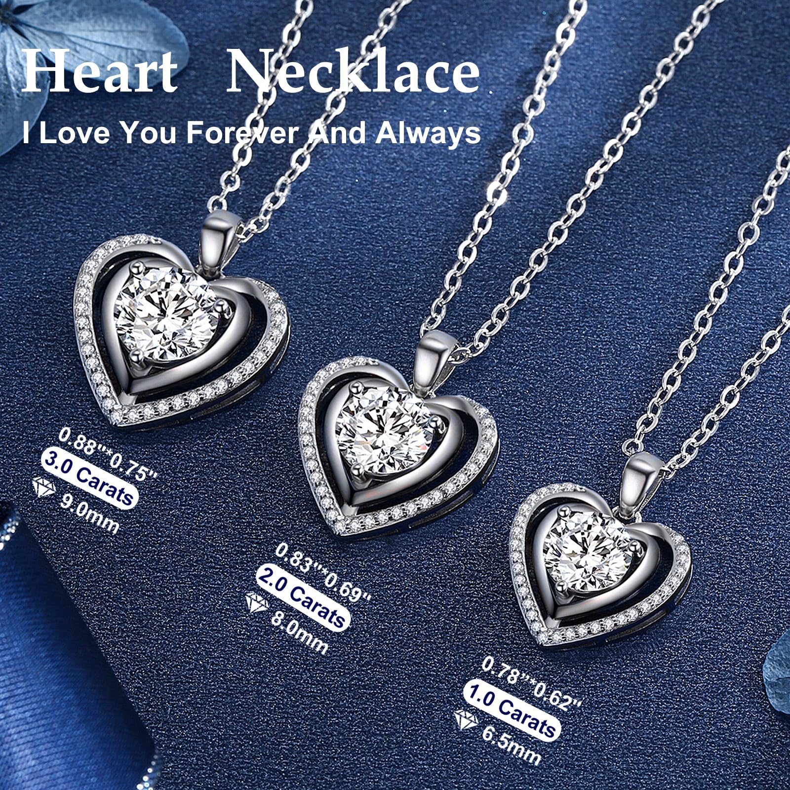 Heart Pendant Gold Necklace for Women Moissanite Lab-Created Gem I Love You Wedding Anniversary Birthday Christmas Valentine Engagements Mothers Day Jewelry for Wife Her Girlfriend Mom Daughter