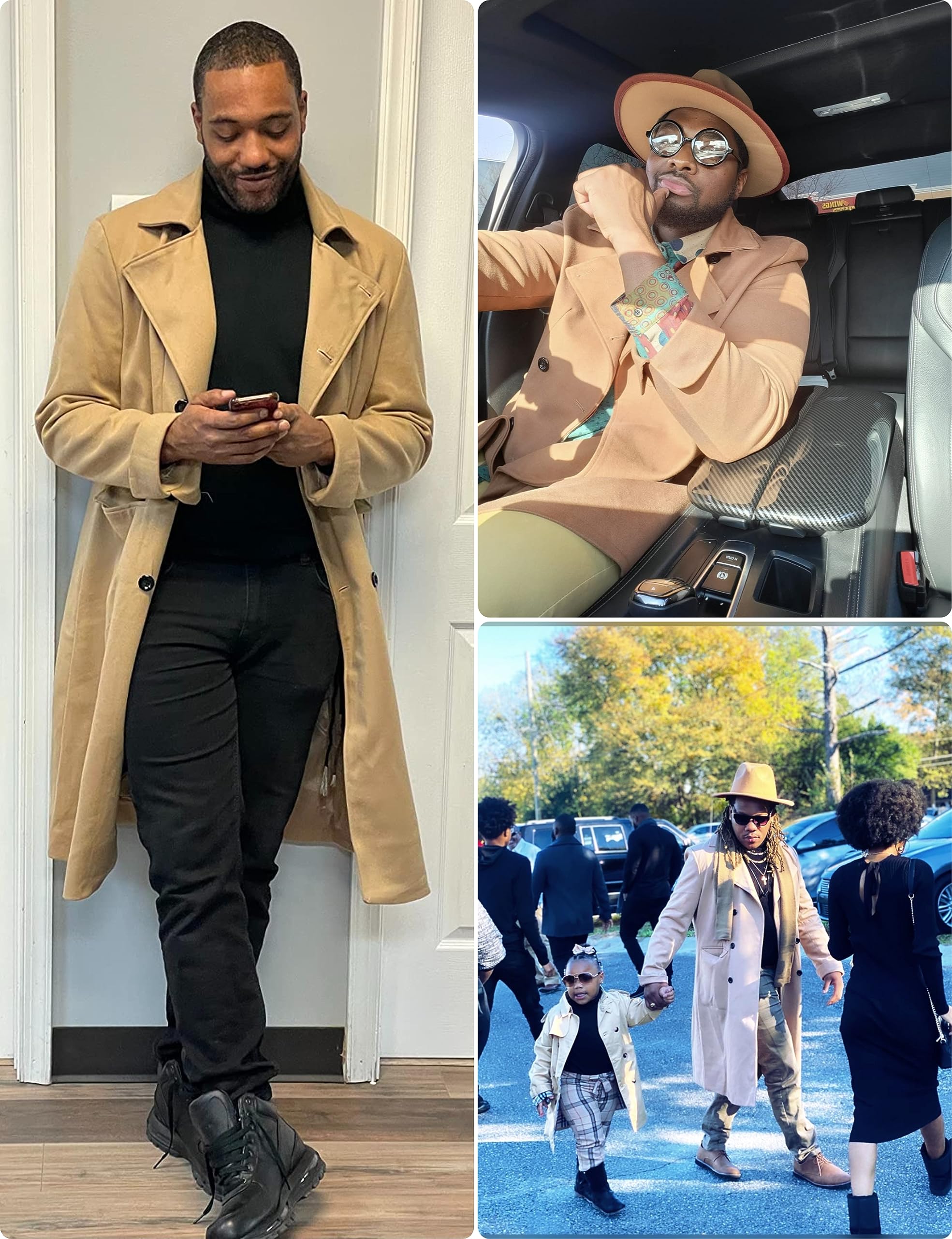 Springrain Men's Pea Coat Double Breasted Overcoat Lapel Coat Classic Long Trench Coat(Camel-S)