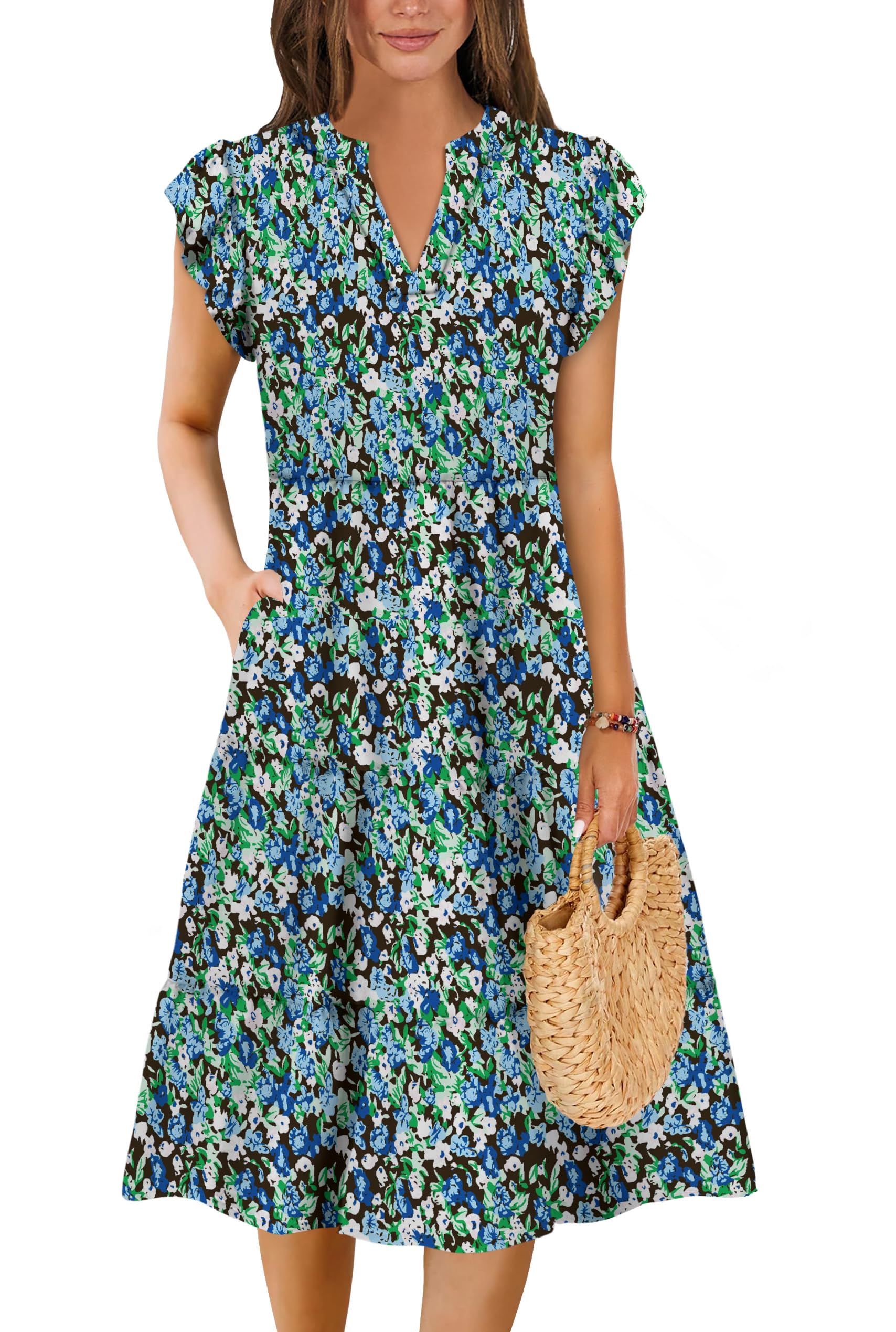 Summer Dresses for Women 2026 Elegant Classy Denim Dress Linen Business Casual Airy Skirt Plus Size T Shirt Midi Beach Clothes Boho Maxi Sundresses Fall Fashion Must Haves Blue Flower X-Large