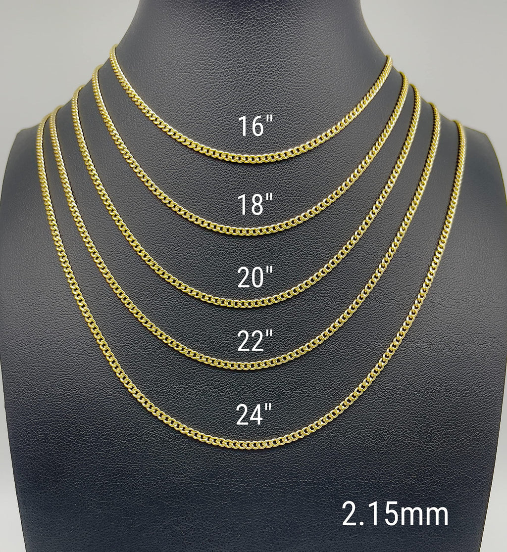 JEWELHEART 14K Gold Miami Cuban Link Chain Men - 2.15mm Diamond Cut Cuban Curb Chain - Dainty Yellow Real Gold Necklaces For Women with Lobster Clasp 20"