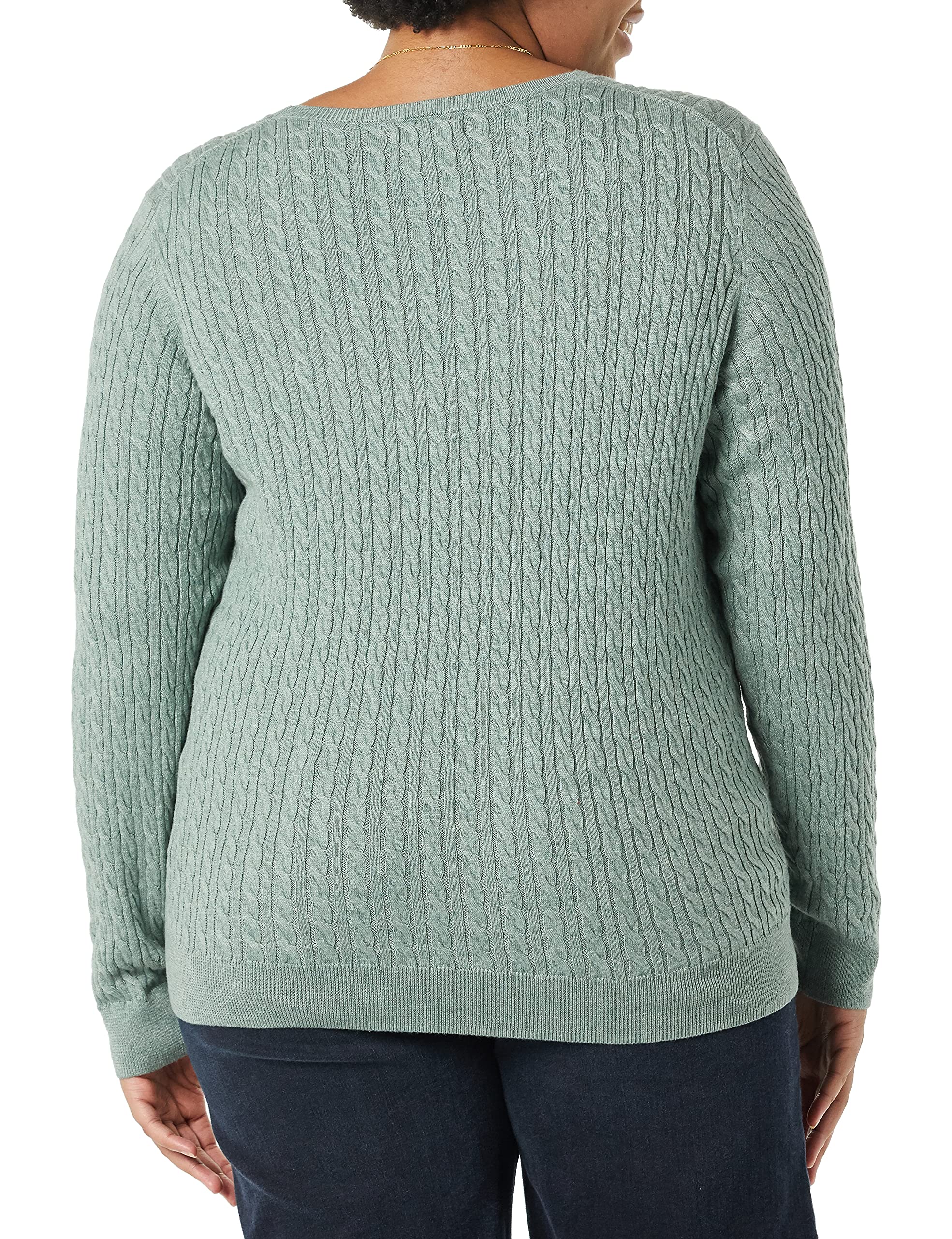 Amazon Essentials Women's Lightweight Long-Sleeve Cable Crewneck Sweater (Available in Plus Size), Sage Green Heather, Large