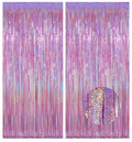 Melsan 2 Pack 3.2 ft x 8.2 ft Tinsel Foil Fringe Curtains Backdrop, Sparkle Metallic Foil Curtains for Party Photo Booth Props Decoration, Pinkish Purple