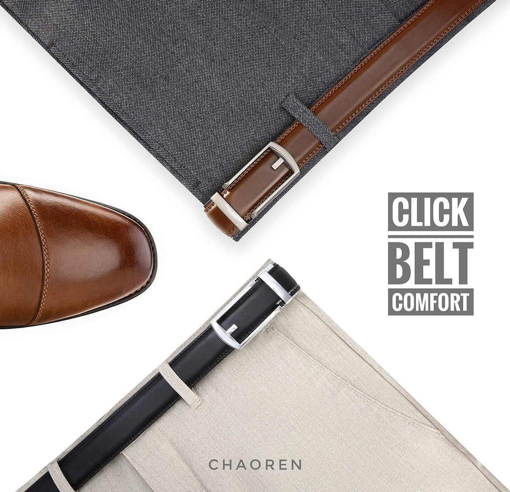 CHAOREN Click Belt for Men 2 Pack - Mens Dress Belt 1 1/4" in Packing Box - Design Belt Meet Almost Any Outfit and Occasion