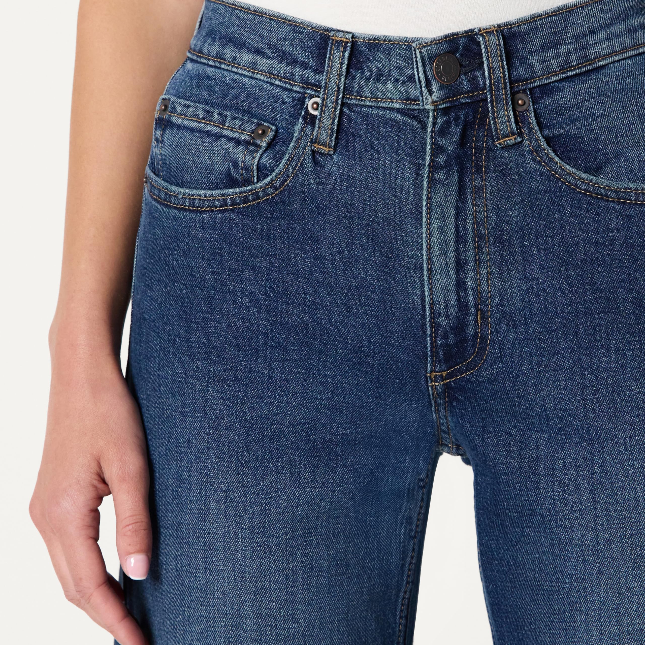 Amazon Essentials Women's Women's Low Stretch High-Rise Barrel Leg Jean, Stone Dark Wash, 10