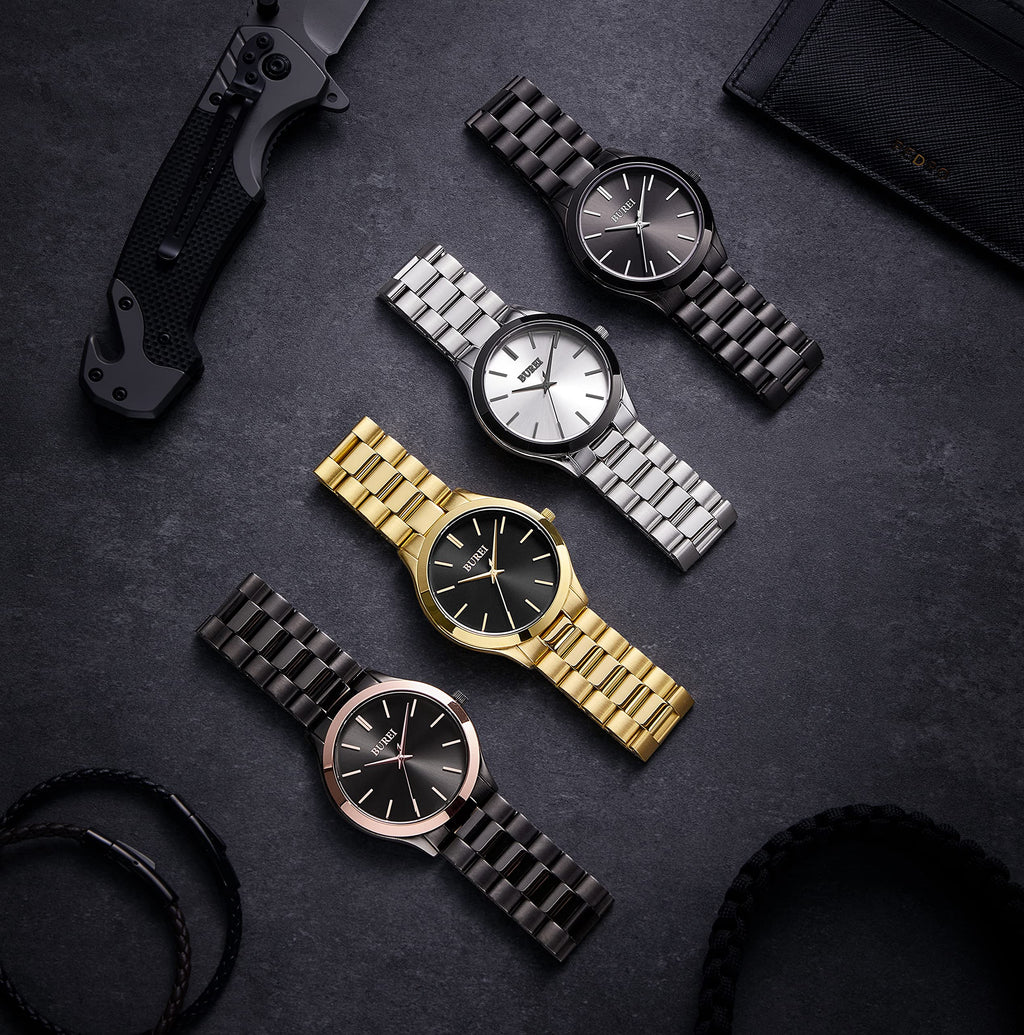 BUREI Men Watches Fashion Analog Stainless Steel Quartz Waterproof Watches,Gift for Men.