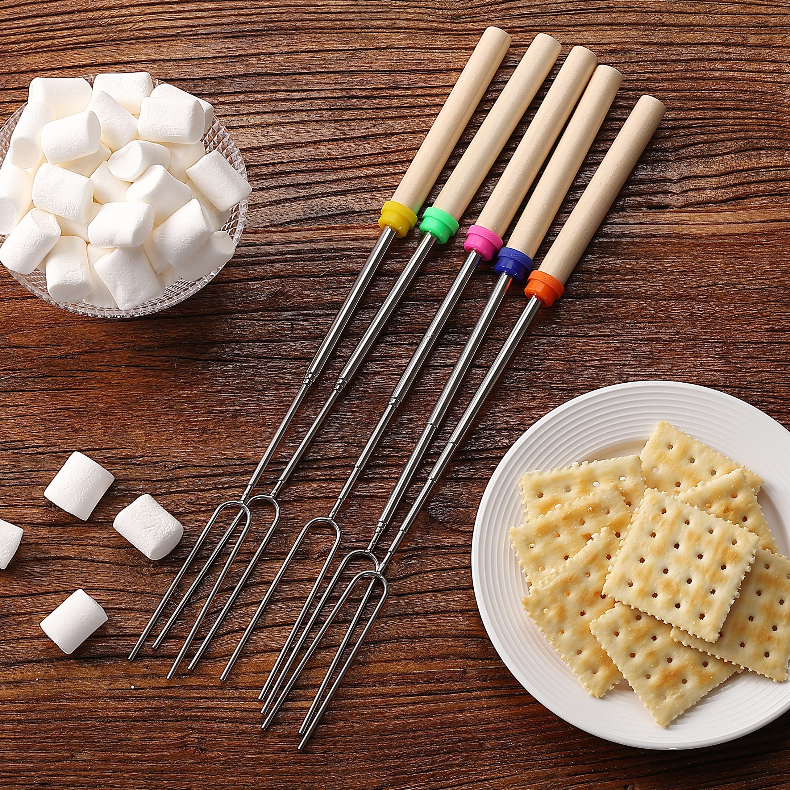UNCO- Extendable Stainless Steel Roasting Sticks, 5 Pack, 32" - For S'mores, Hot Dogs, Campfires and Fire Pits