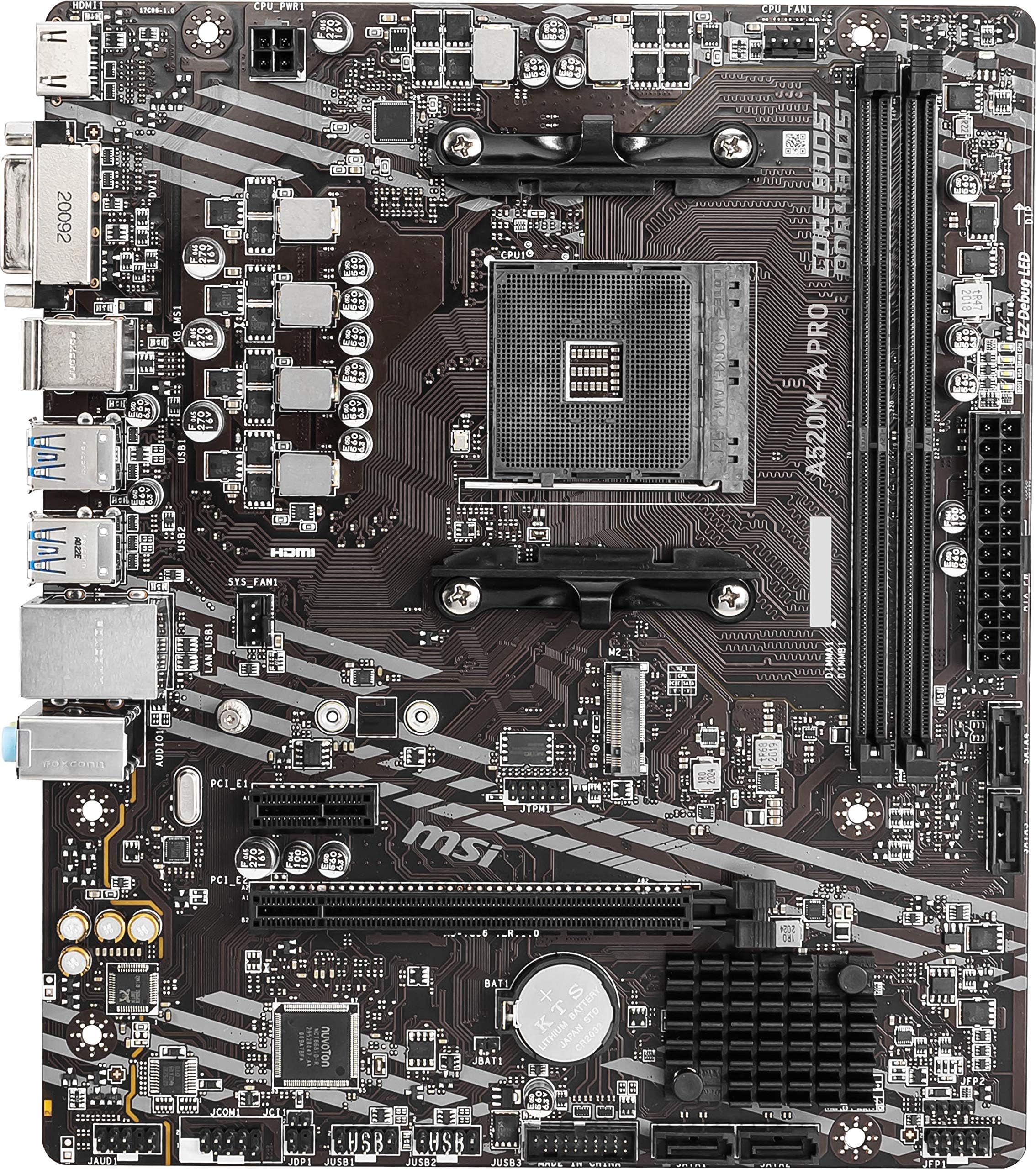 MSI A520M-A PRO Gaming Motherboard (AMD Ryzen 5000, AM4, DDR4, PCIe 3.0, SATA 6Gb/s, M.2, USB 3.2 Gen 1, DVI/HDMI, Micro-ATX)