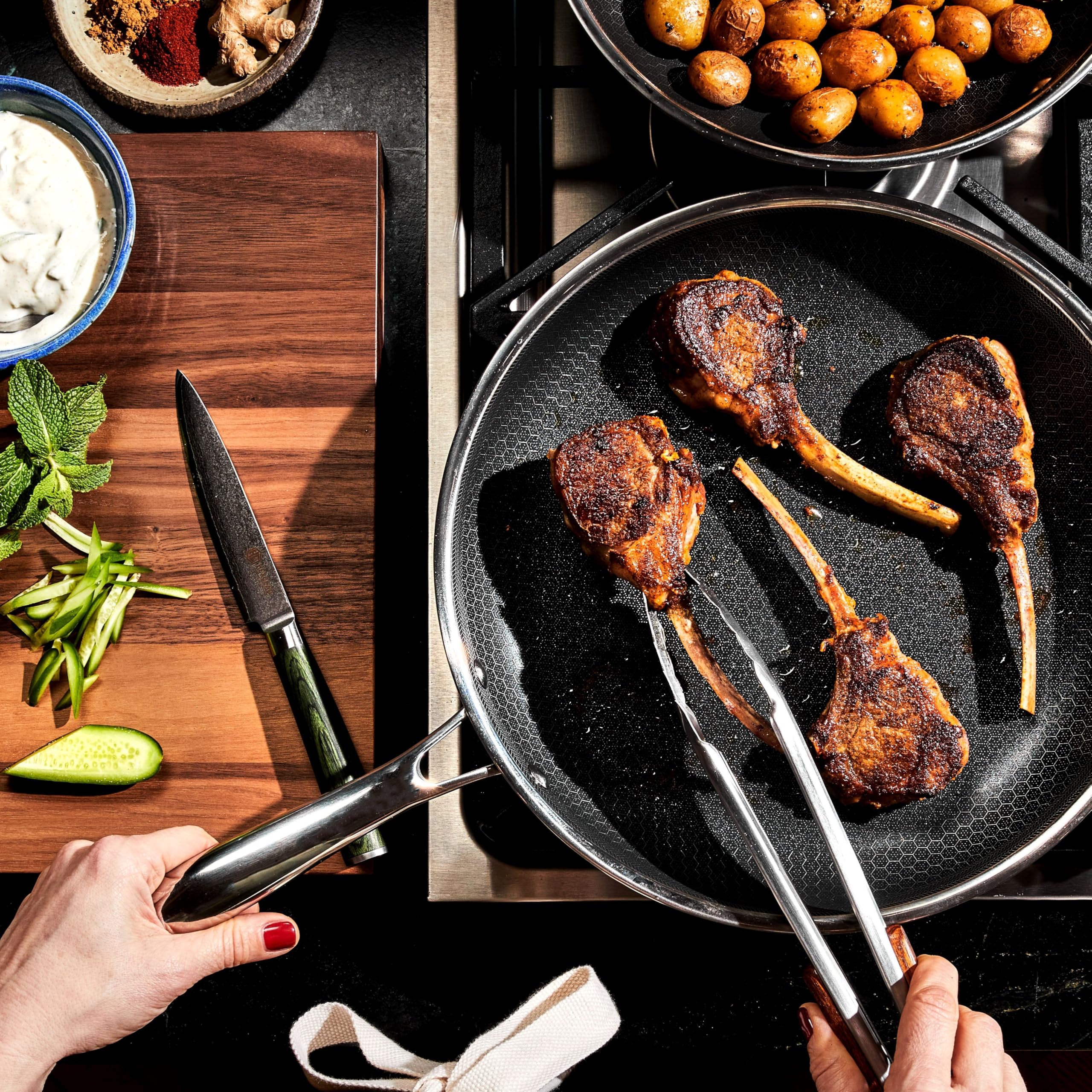 HexClad Hybrid Nonstick 12-Inch Frying Pan, Stay-Cool Handle, Dishwasher-Friendly, Oven-Safe Up to 900°F, Induction Ready, Compatible with All Cooktops