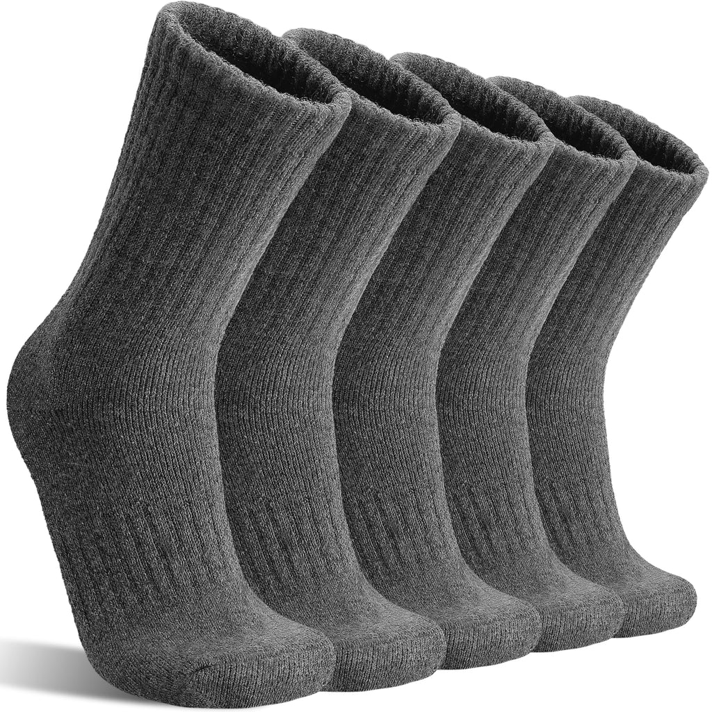 MOGGEI Womens Merino Wool Socks for Hiking Winter Warm Thick Thermal Crew Cozy Cabin Ladies Gift Comfy Boot Work Socks 5 Pairs(Dark Grey)