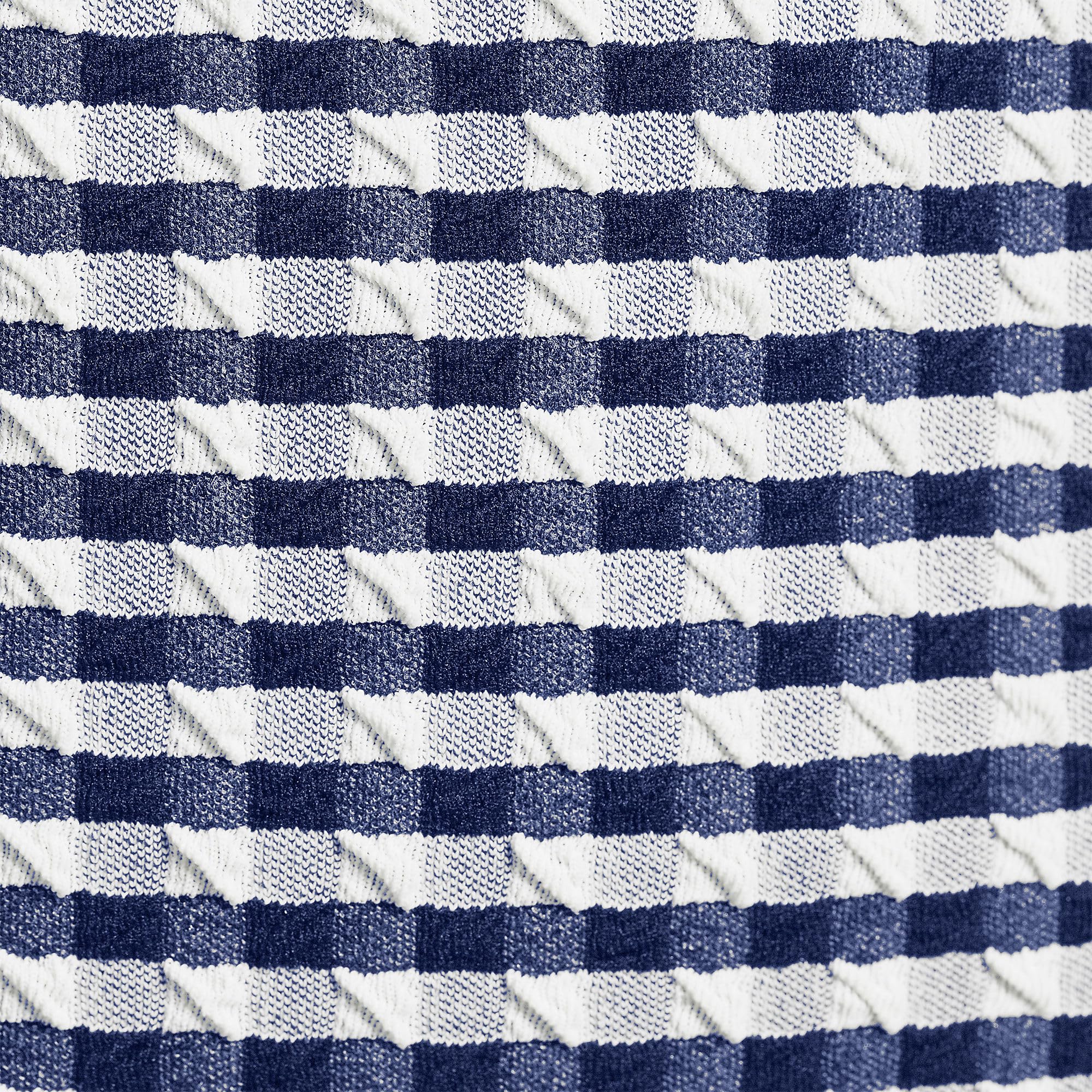Lands' End Womens Tummy Control Gingham Tugless High Waisted Bikini Bottoms Deep Sea Navy/White Gingham Regular X-Small