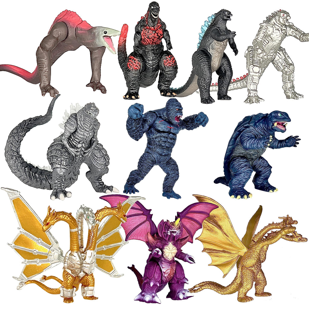 TwCare Set of 10 Godzilla vs Kong Dinosaur Dragon Toys Movable Joint Action Figures, King of The Monsters Shin Ultima Gamera Mecha MechaGodzilla Ghidorah Skull Crawler Destoroyah Cake Toppers Pack